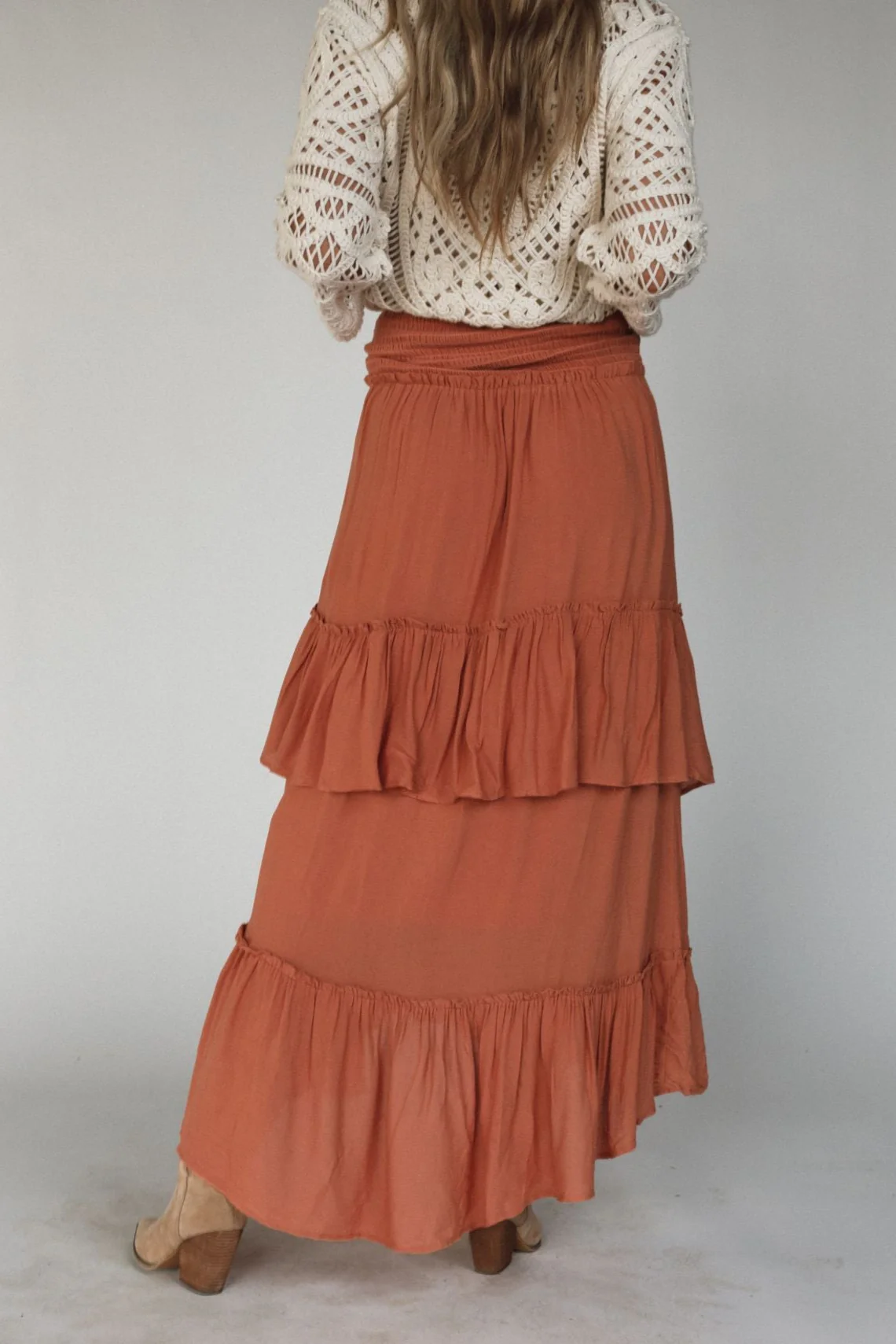 Washed Ashore Ruffled Maxi Skirt - Brick - Image 5