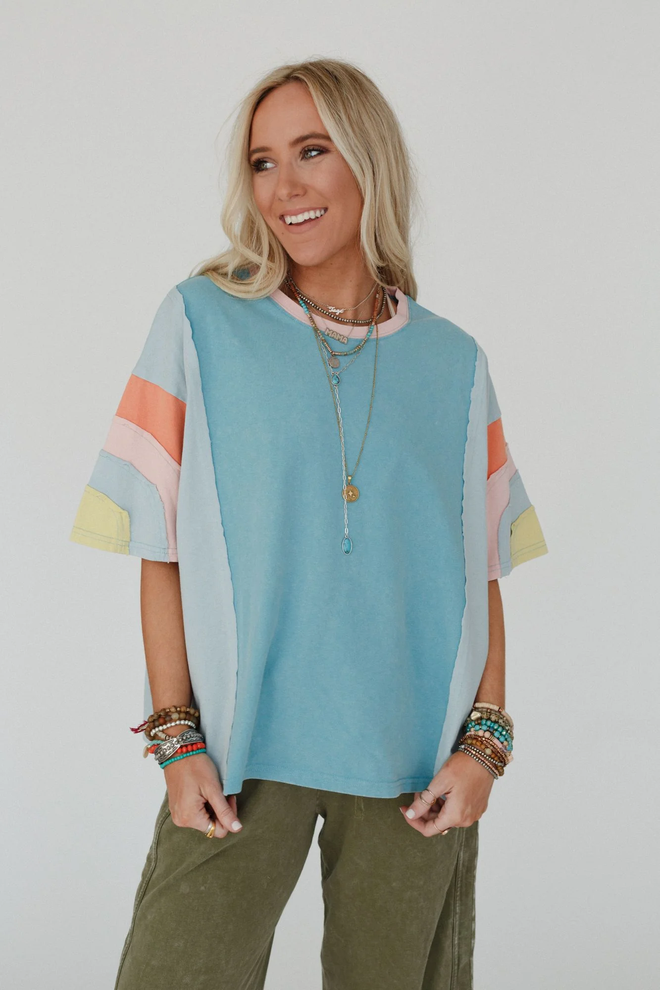 Way Back Color Block Top - Blue - Image 3