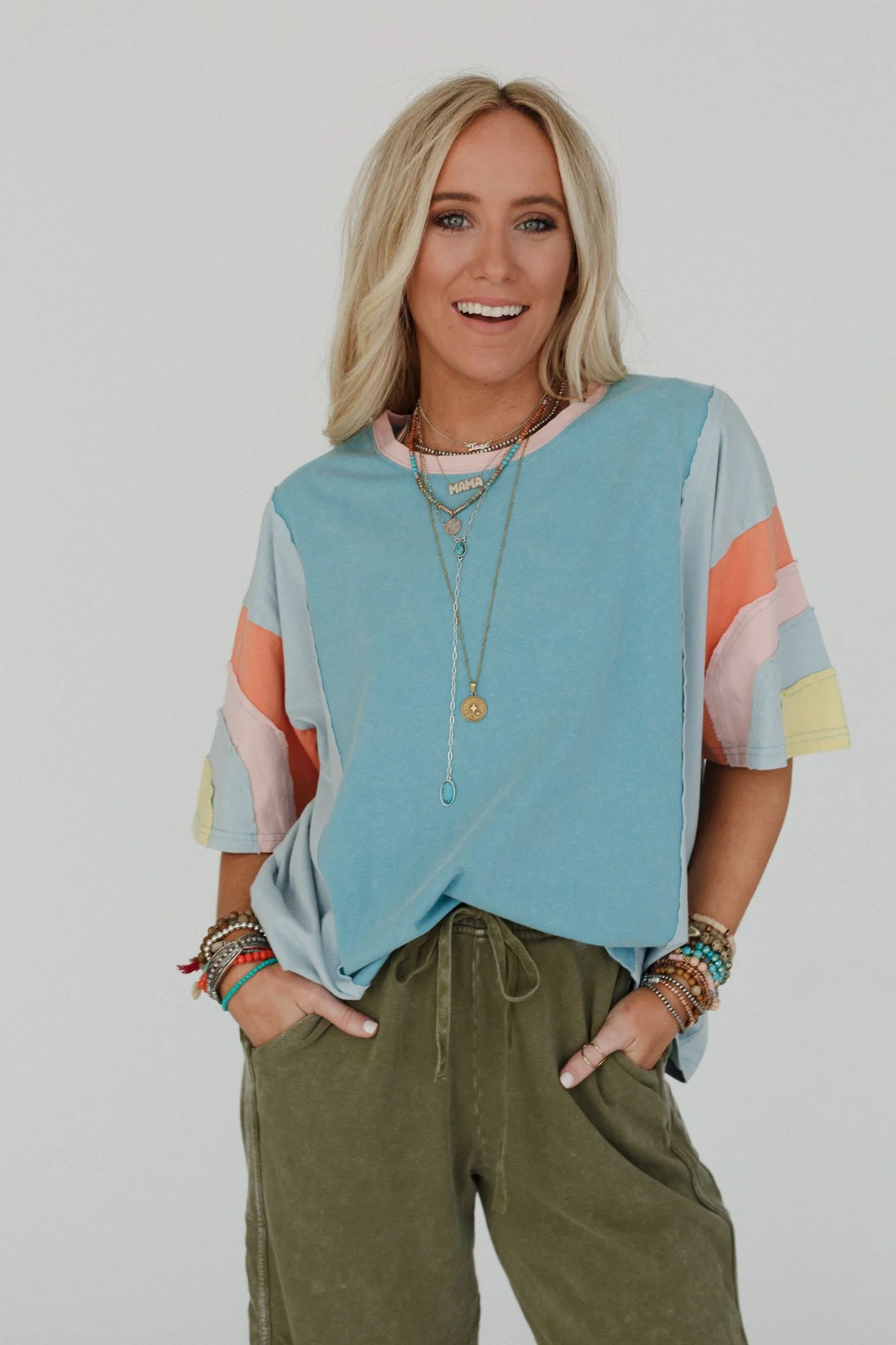 Way Back Color Block Top - Blue - Image 7