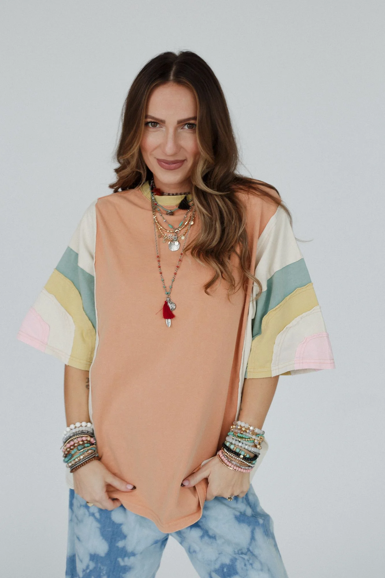 Way Back Color Block Top - Peach - Image 2