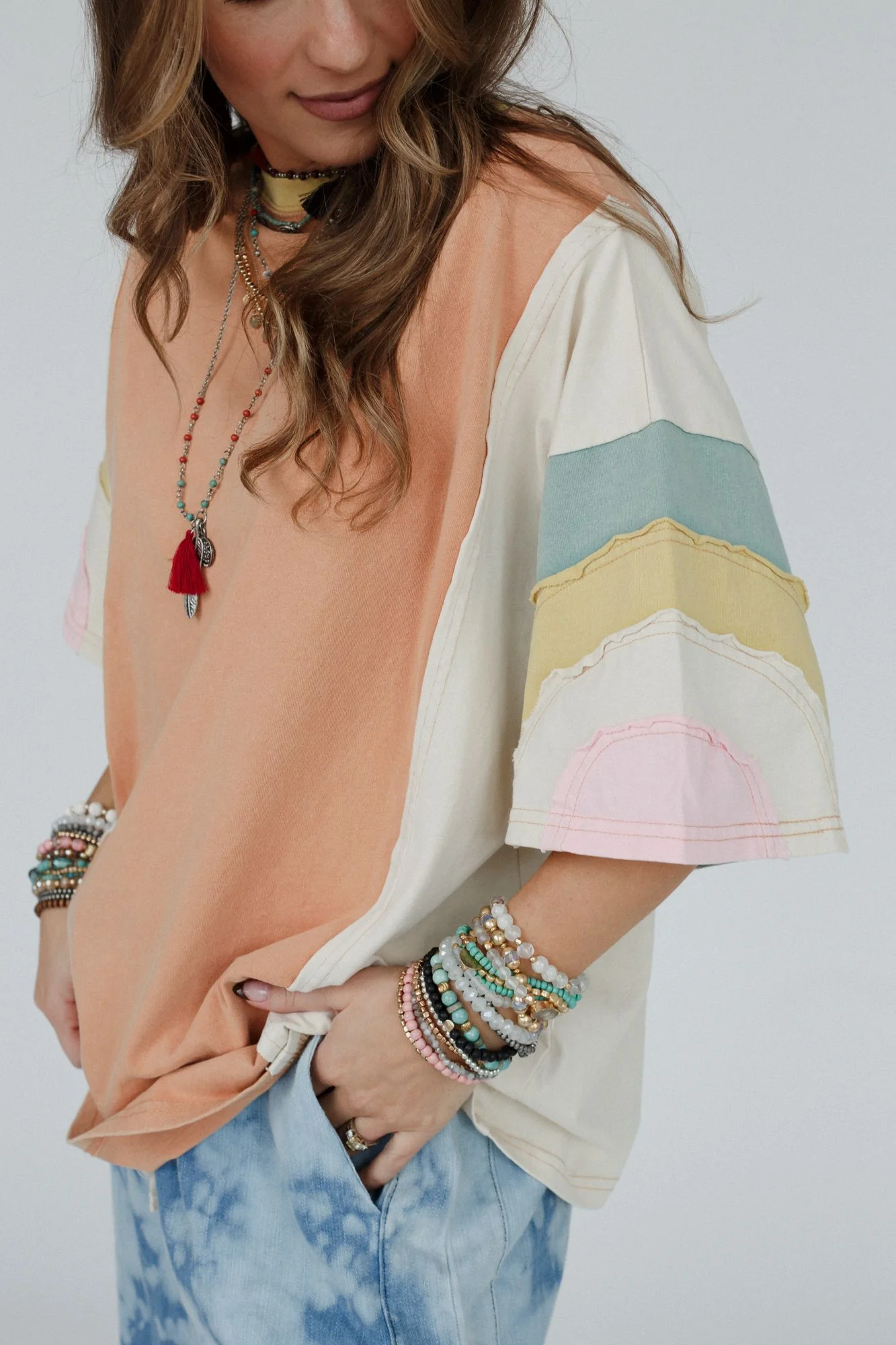 Way Back Color Block Top - Peach - Image 3