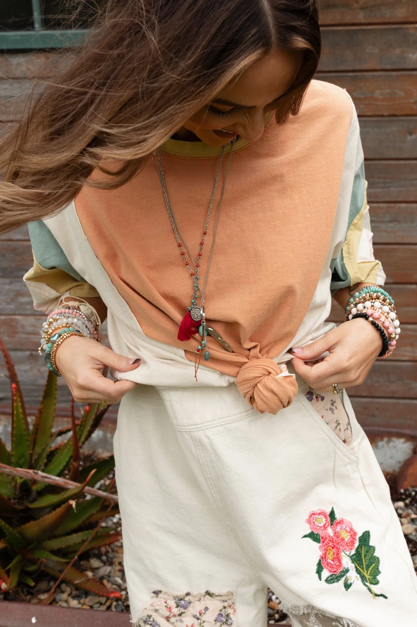Way Back Color Block Top - Peach - Image 5