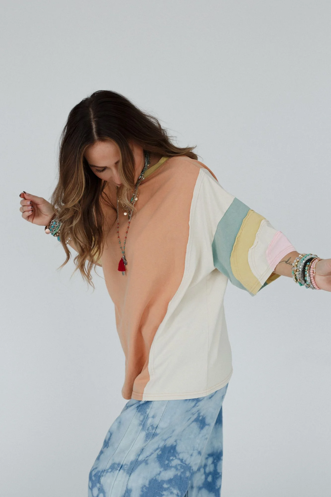 Way Back Color Block Top - Peach - Image 8