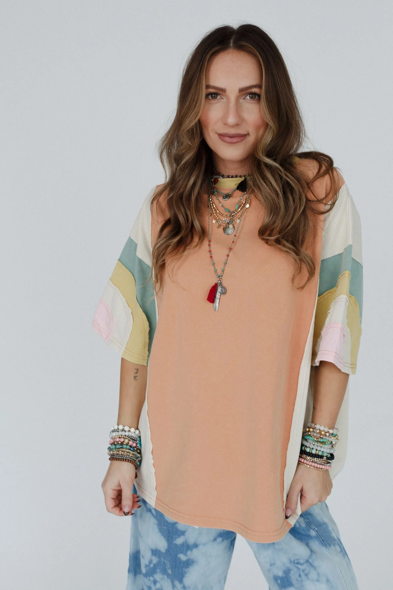 Way Back Color Block Top - Peach - Image 9
