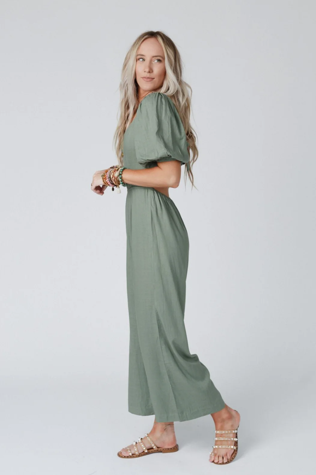 Weekender Puff Sleeve Jumpsuit - Olive - Image 3