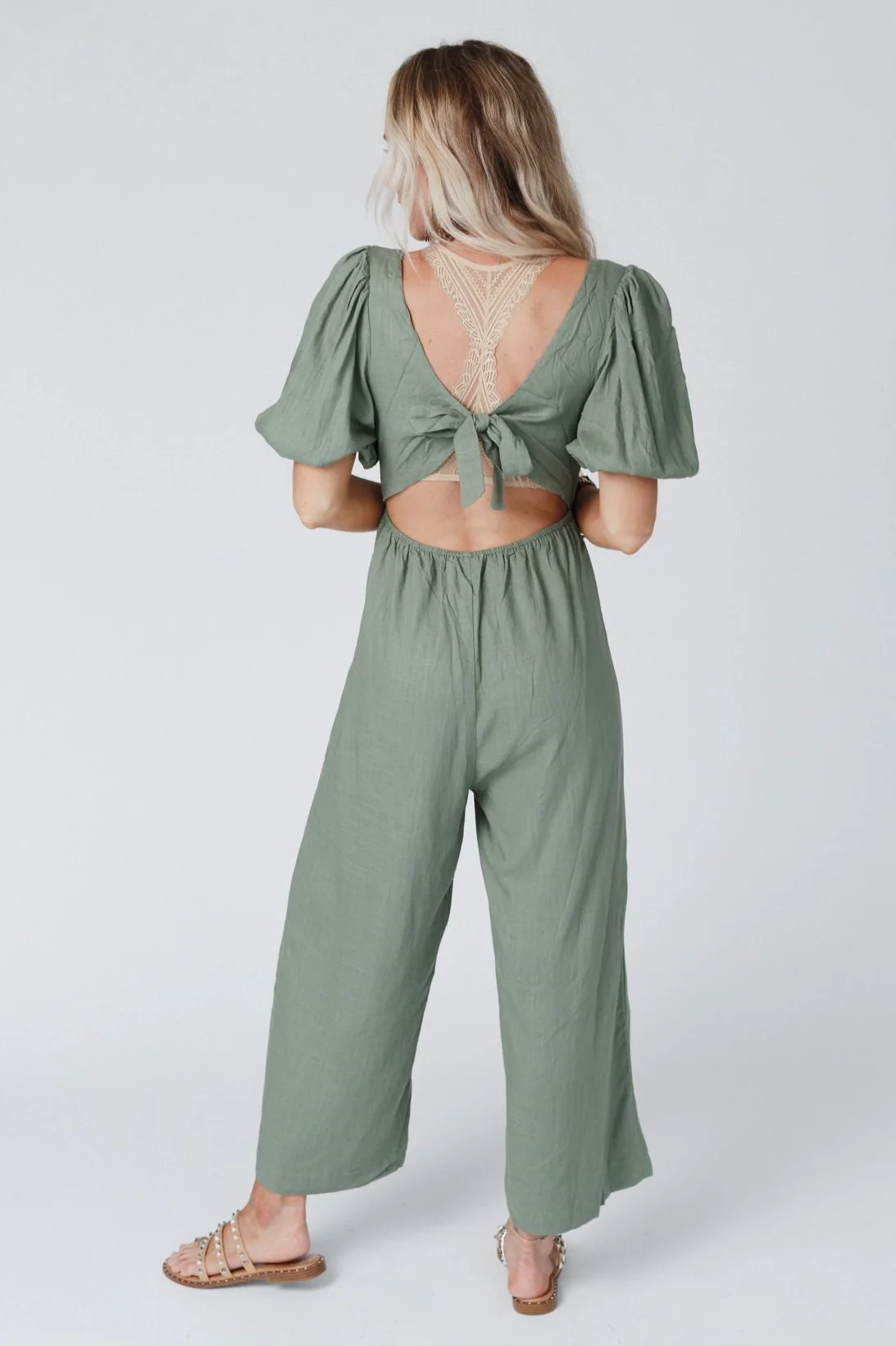Weekender Puff Sleeve Jumpsuit - Olive - Image 4
