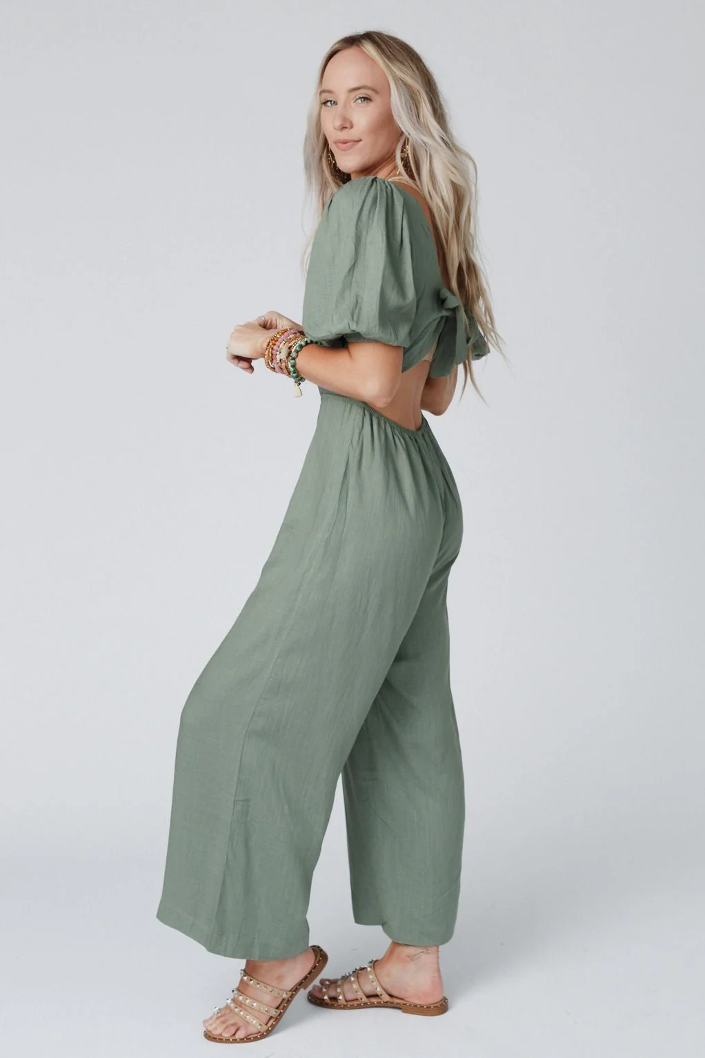 Weekender Puff Sleeve Jumpsuit - Olive - Image 6