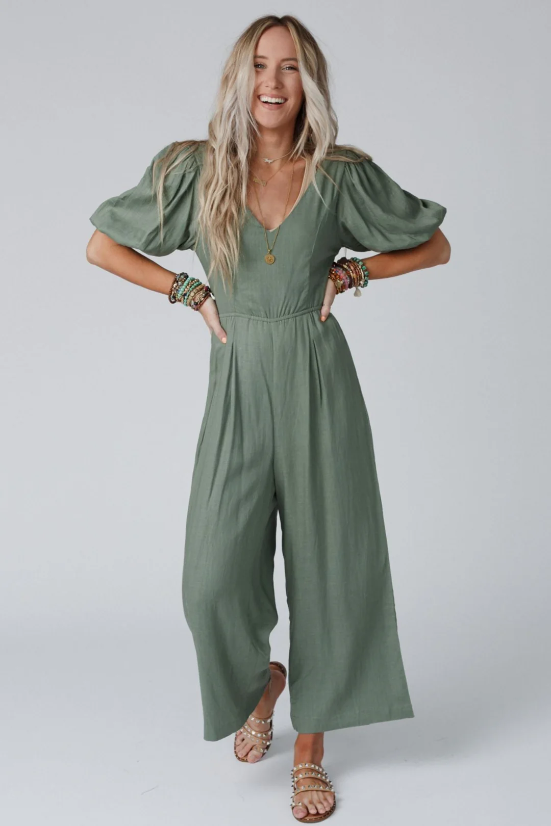 Weekender Puff Sleeve Jumpsuit - Olive - Image 5