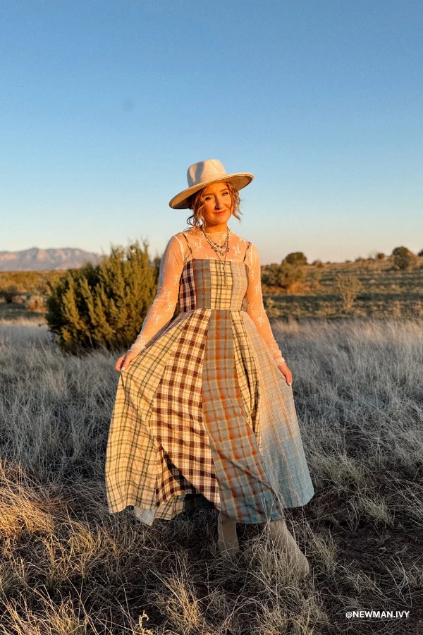 Western Charm Checkered Dress - Mint - Image 5