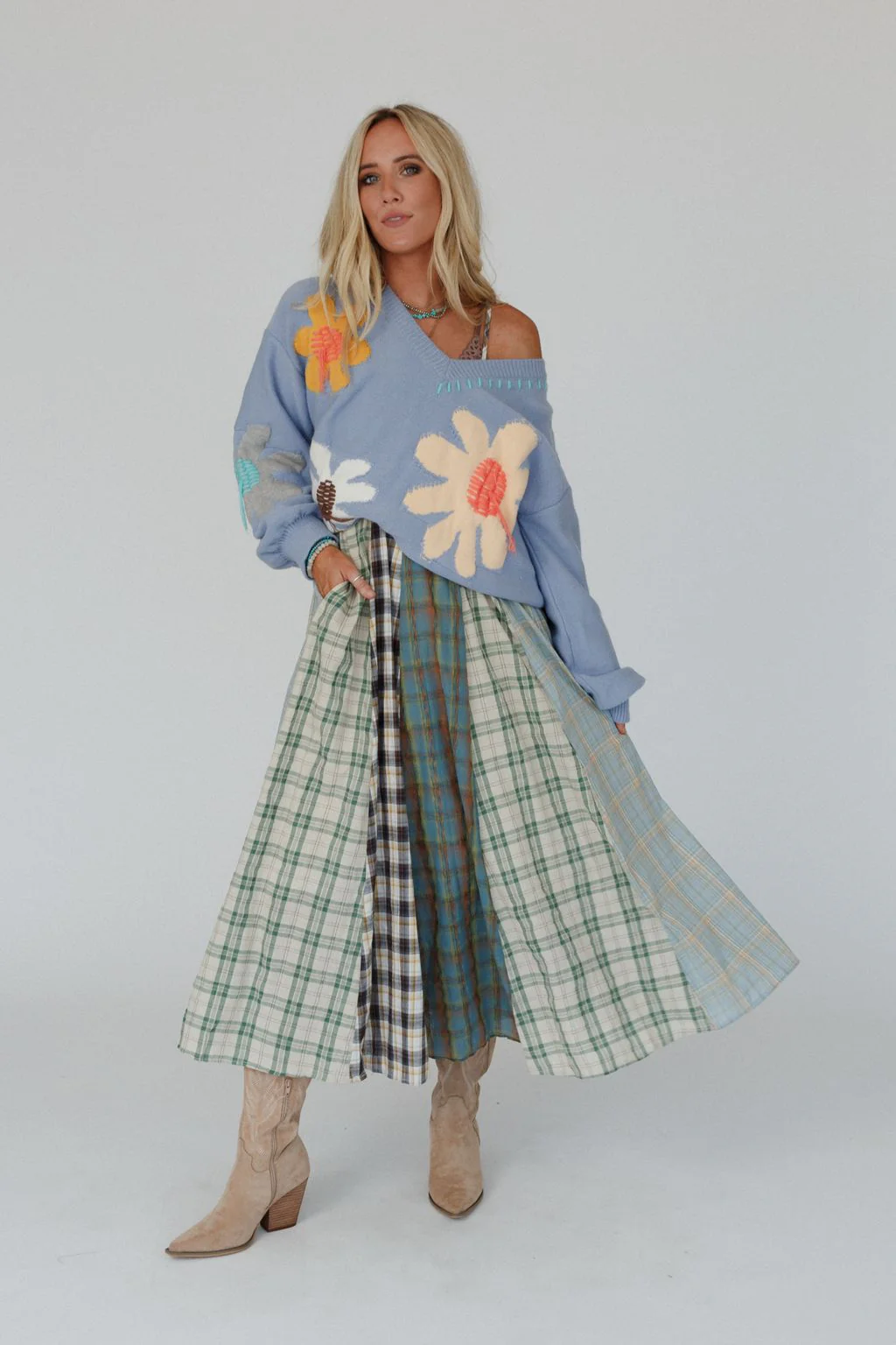 Western Charm Checkered Dress - Mint - Image 8