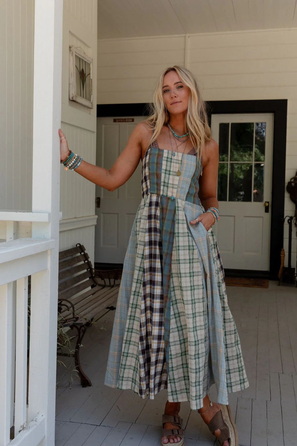 Western Charm Checkered Dress - Mint - Image 9