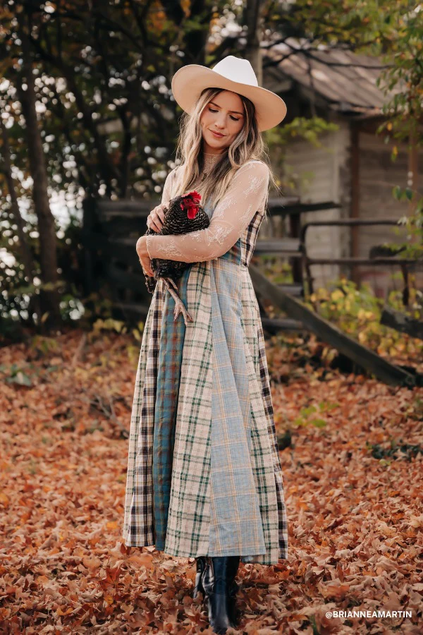 Western Charm Checkered Dress - Mint - Pre Order