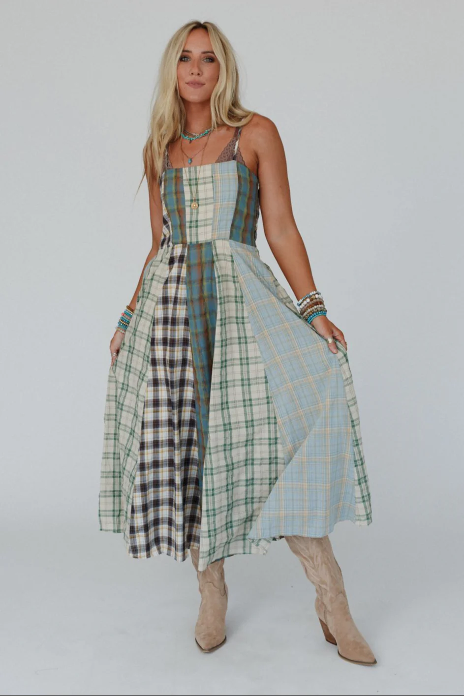 Western Charm Checkered Dress - Mint - Pre Order - Image 2