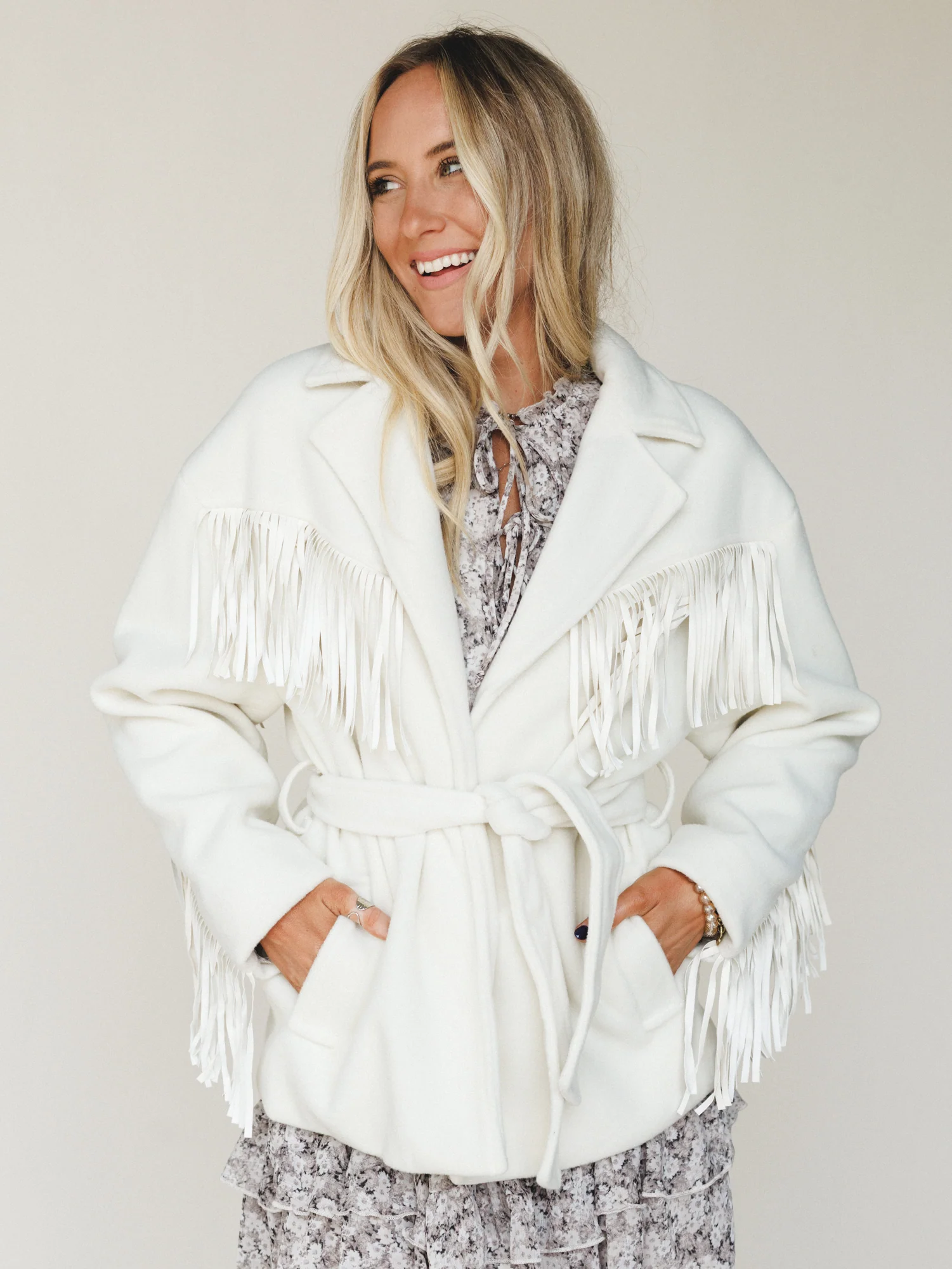 Western Grounds Fringe Jacket - Cream
