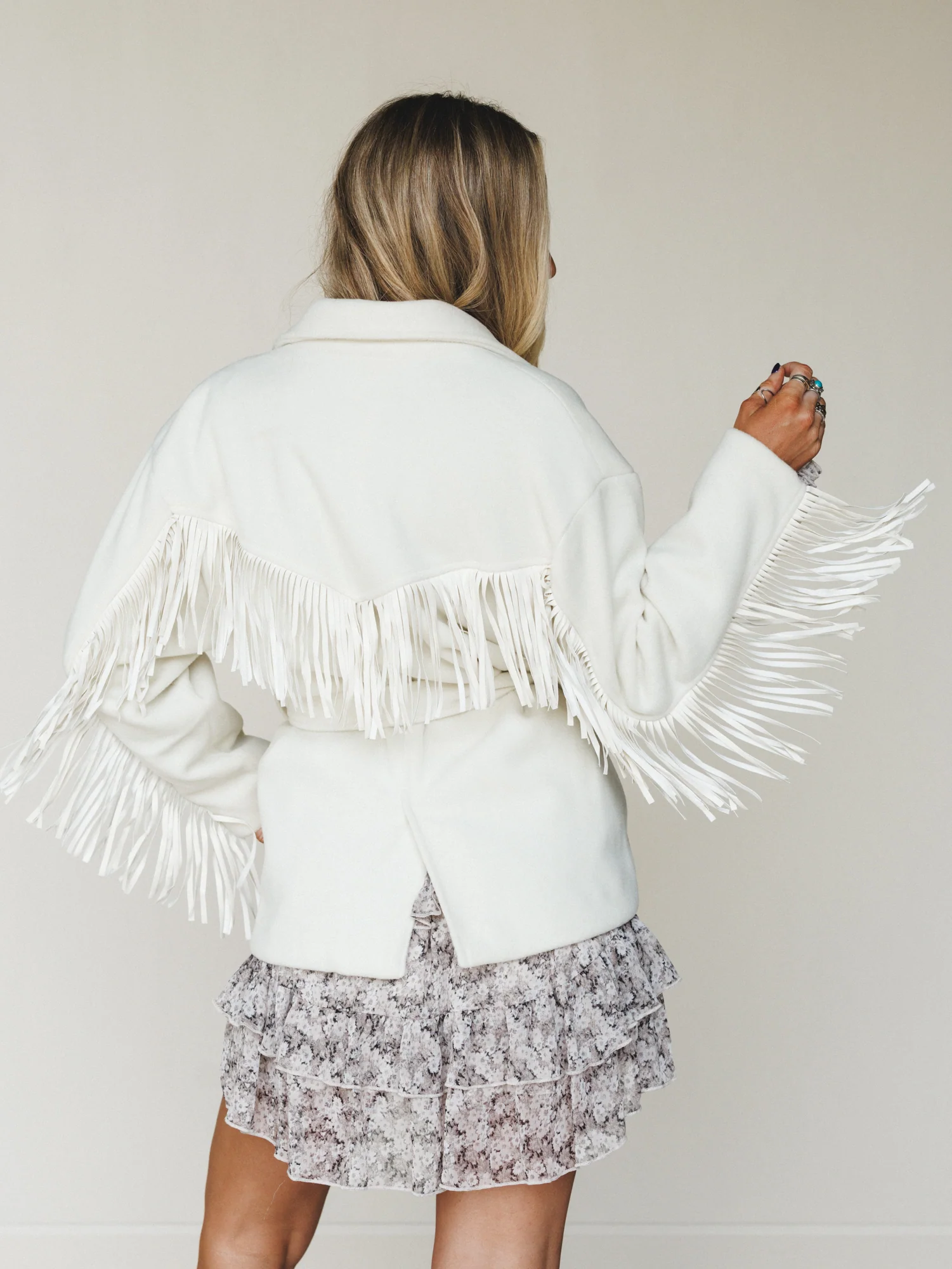 Western Grounds Fringe Jacket - Cream - Image 2