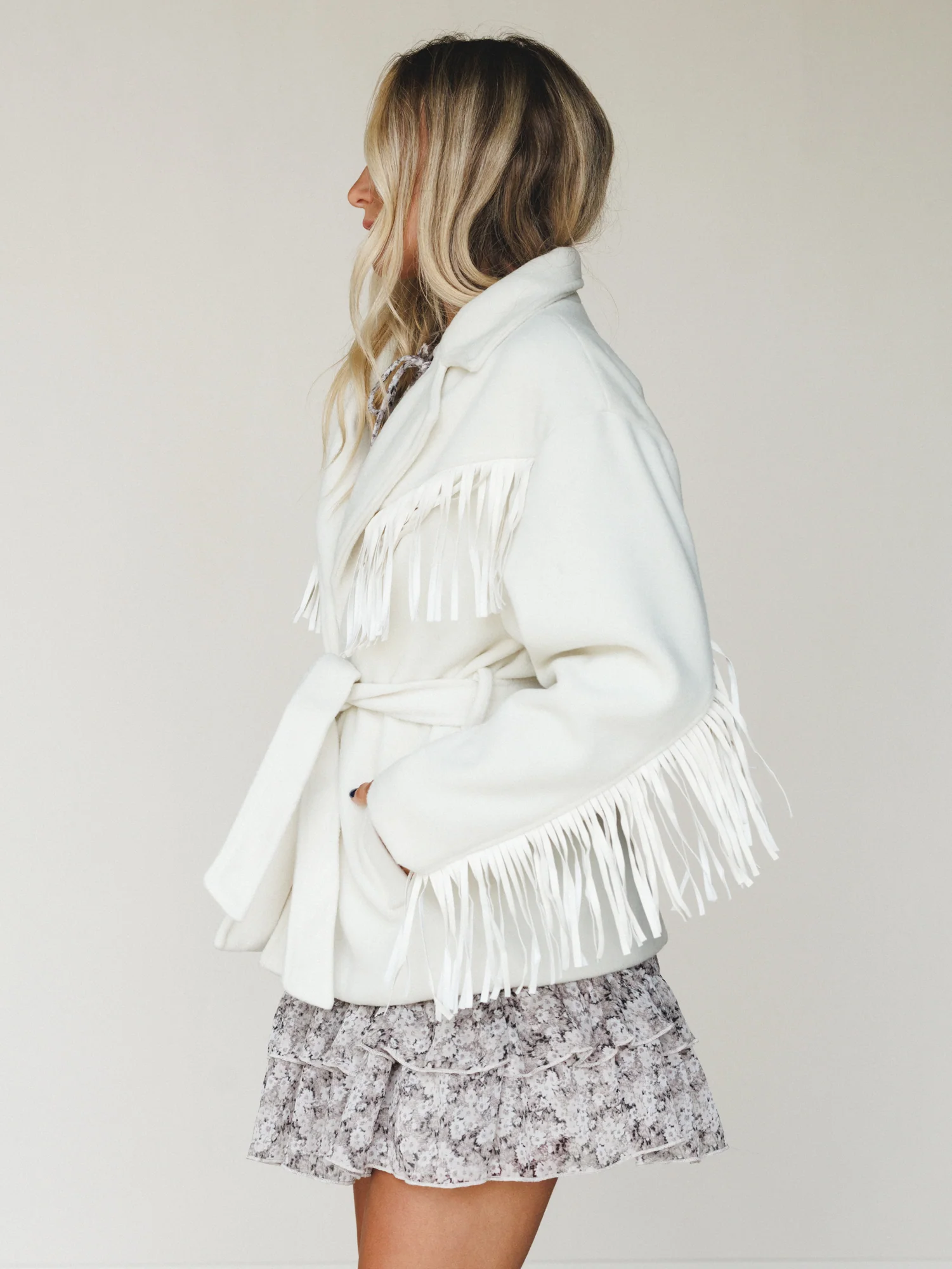 Western Grounds Fringe Jacket - Cream - Image 3