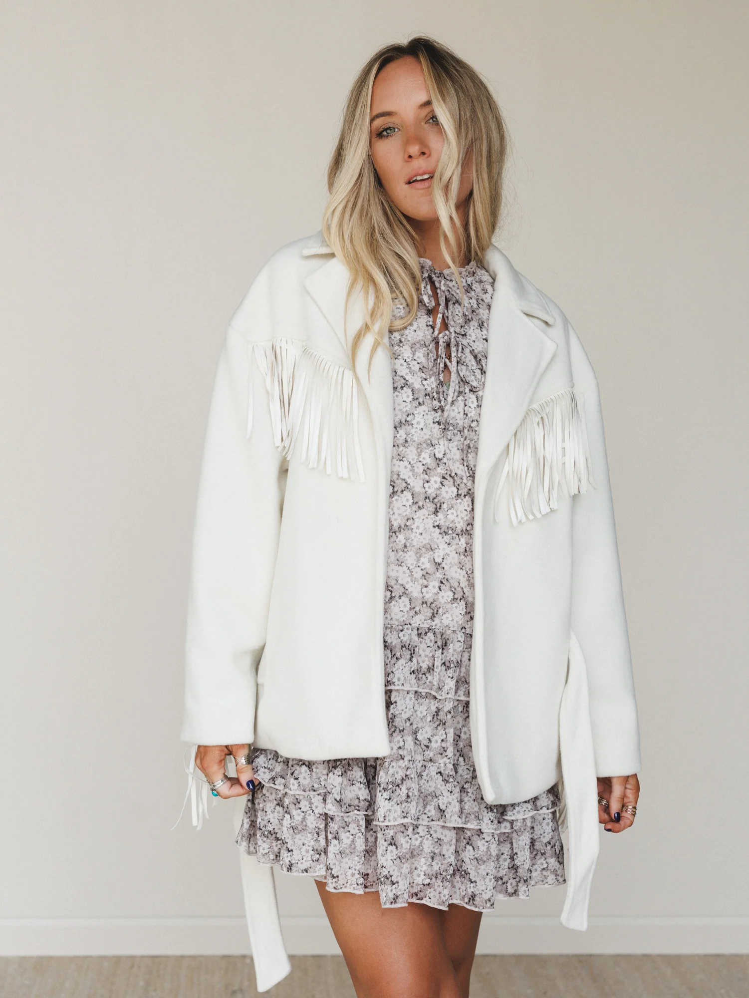 Western Grounds Fringe Jacket - Cream - Image 4