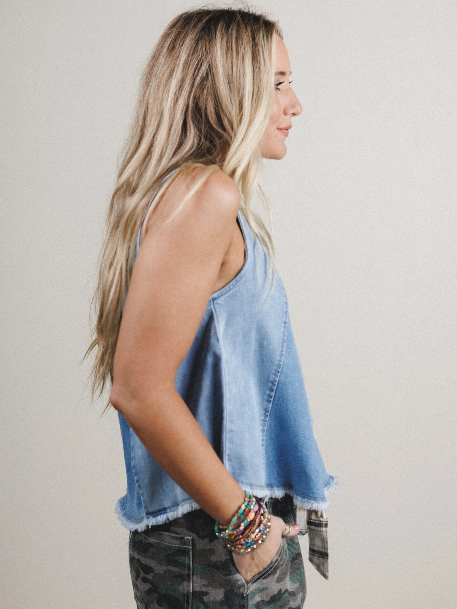 Western Luxe Denim Top - Blue - Image 2