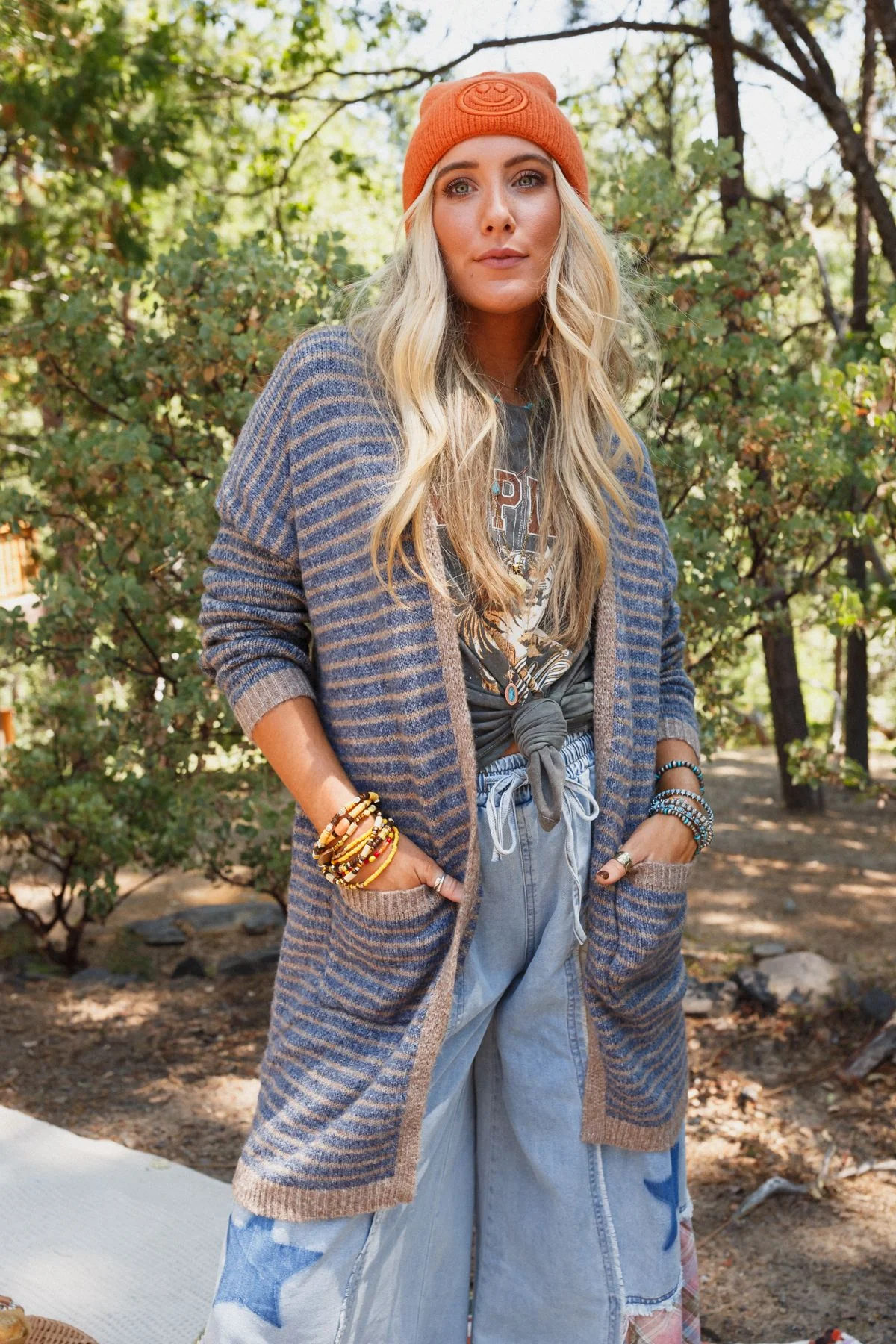 Wherever I Go Striped Knit Cardigan - Charcoal - Image 6