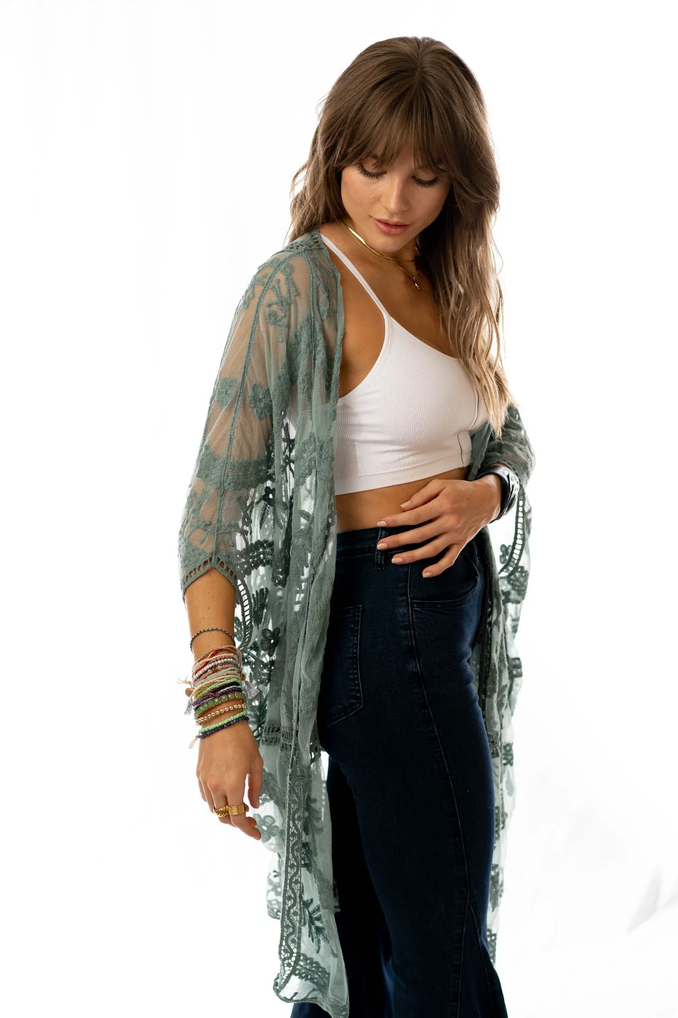 Whimsy + Lace Kimono - Sage - Image 3