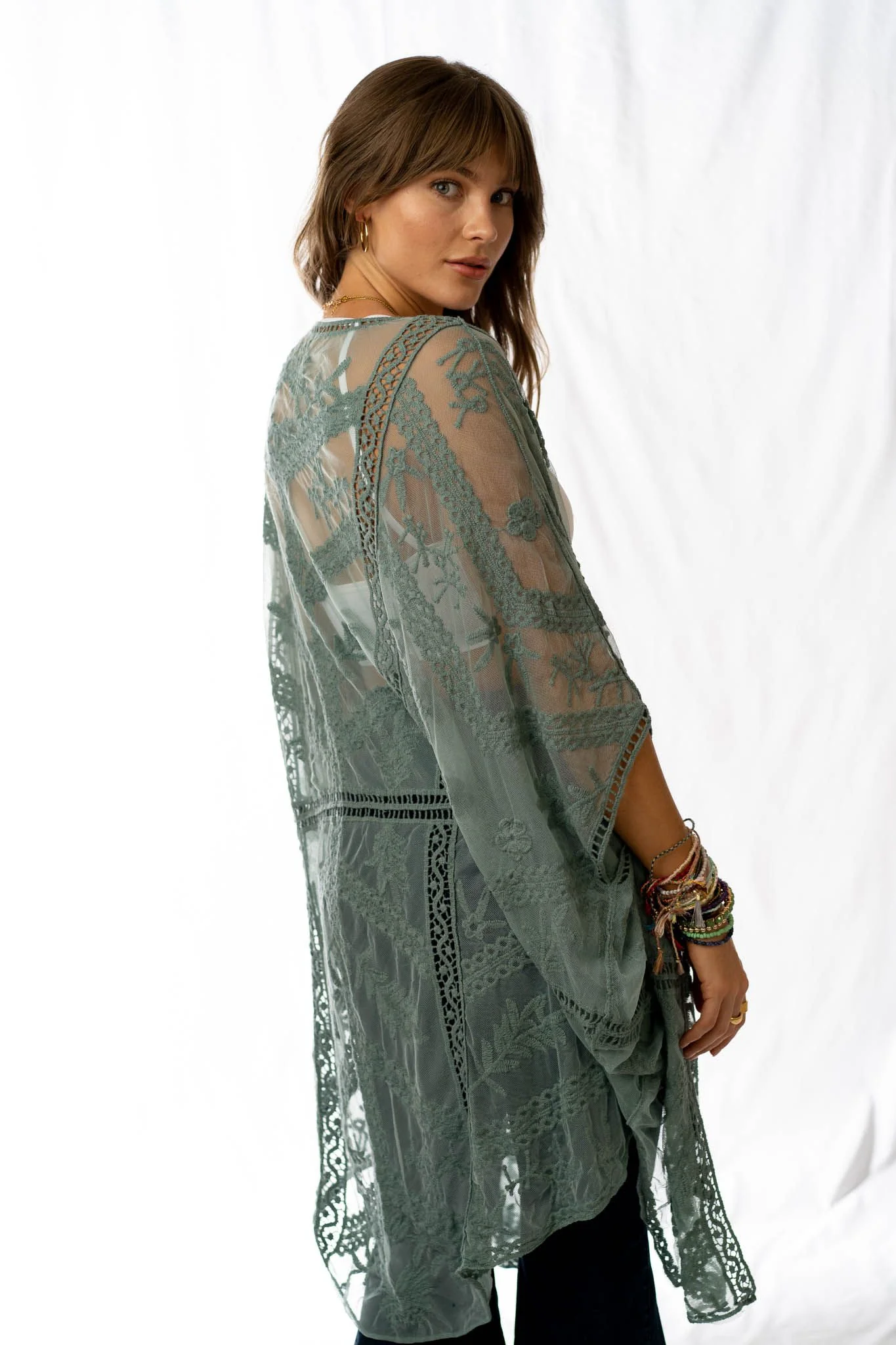 Whimsy + Lace Kimono - Sage - Image 4