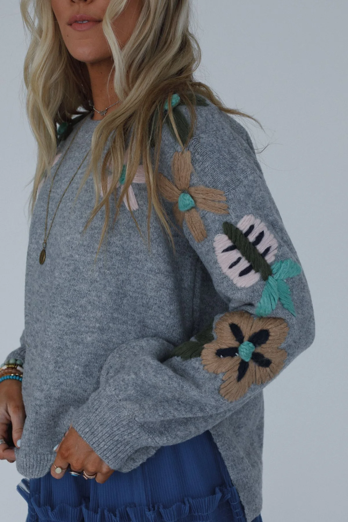 Wild Blossom Embroidered Sweater - Gray - Image 3