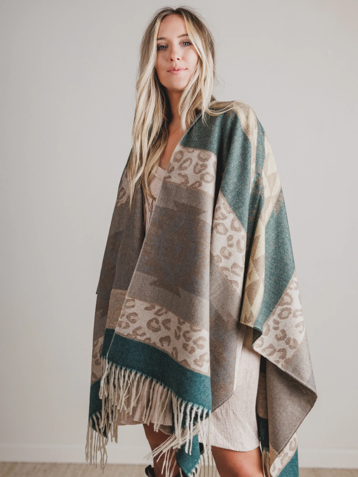 Wild Calling Leopard Print Ruana - Olive - Image 2