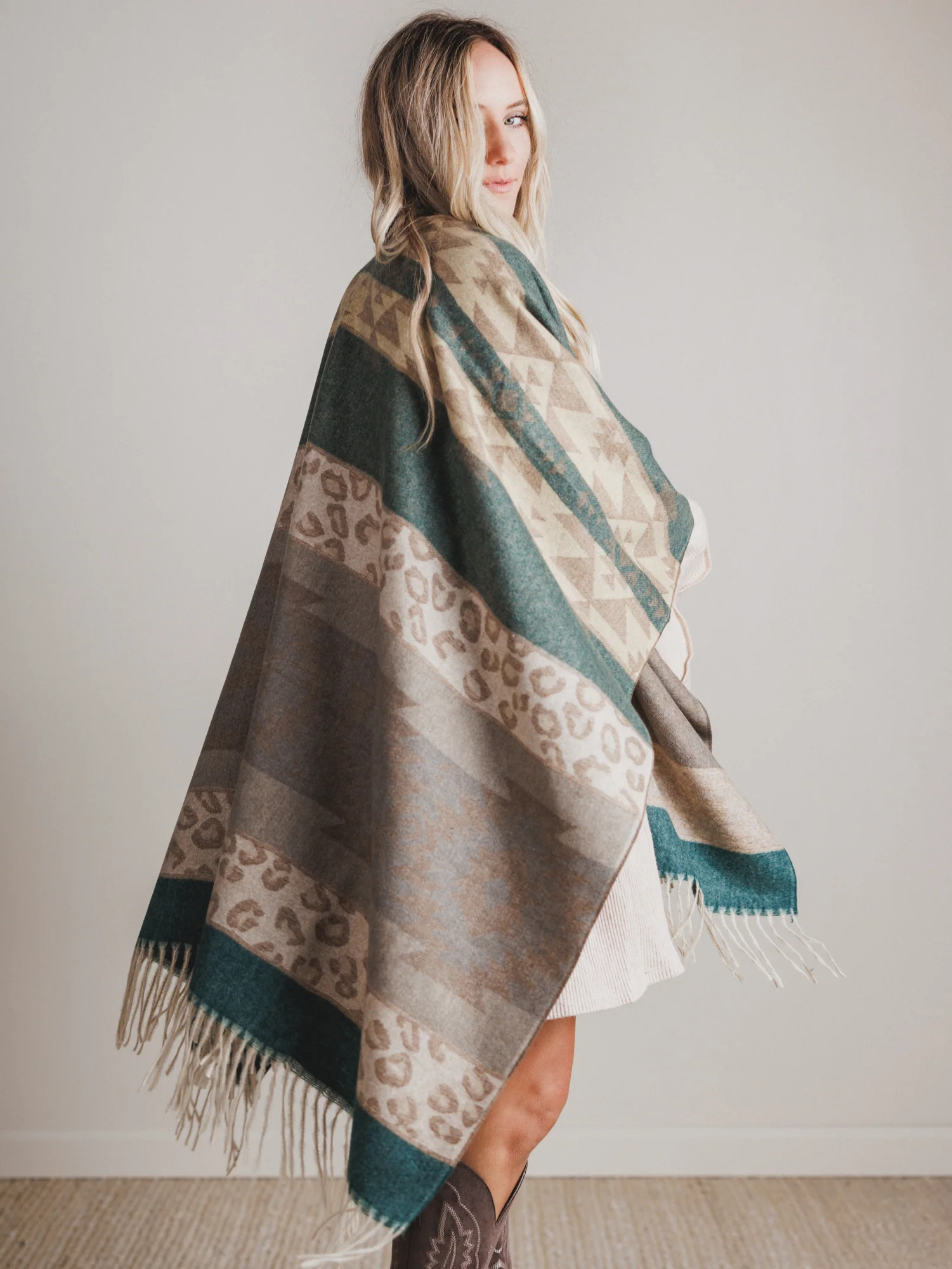 Wild Calling Leopard Print Ruana - Olive - Image 3