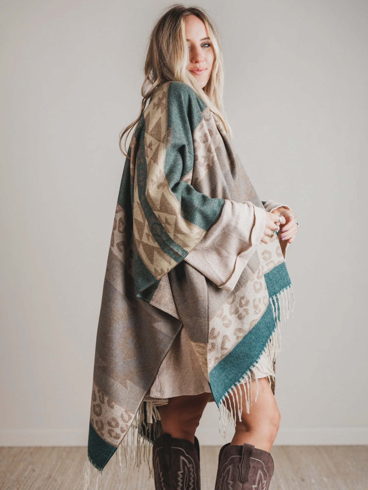 Wild Calling Leopard Print Ruana - Olive - Image 5