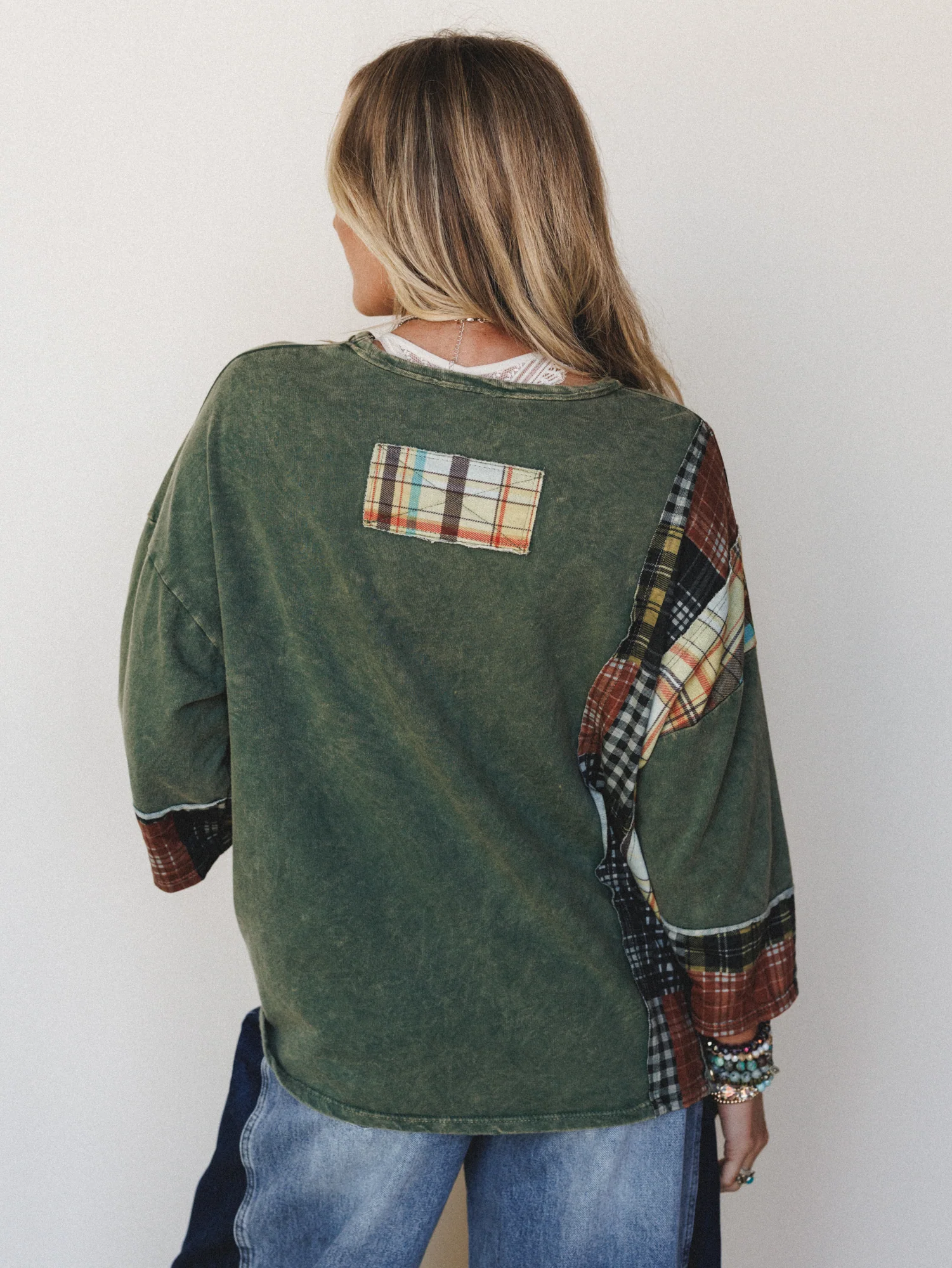 Wild Iris Patchwork Top - Olive - Image 4