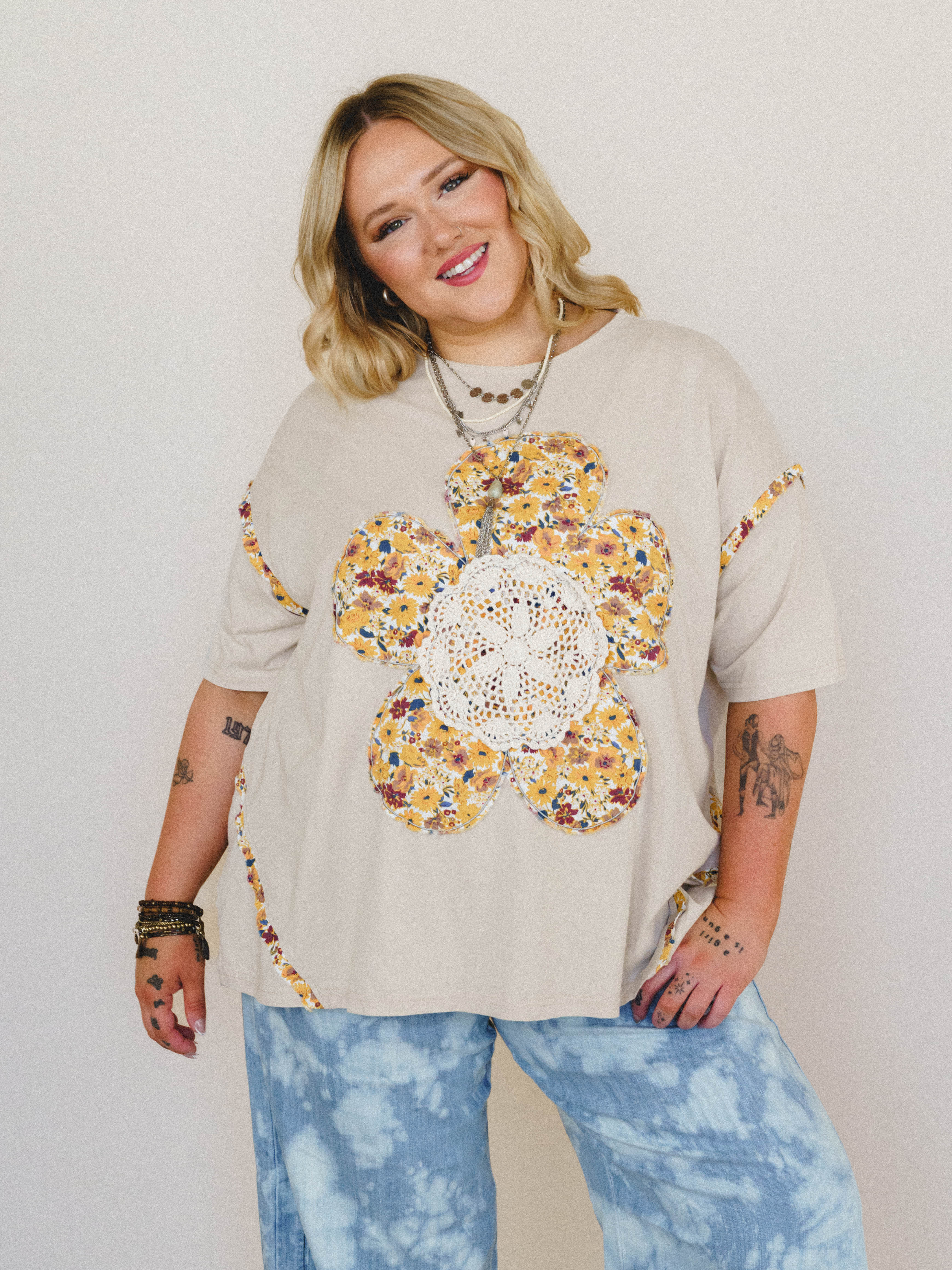 Wildflower Haze Patchwork Top - Khaki