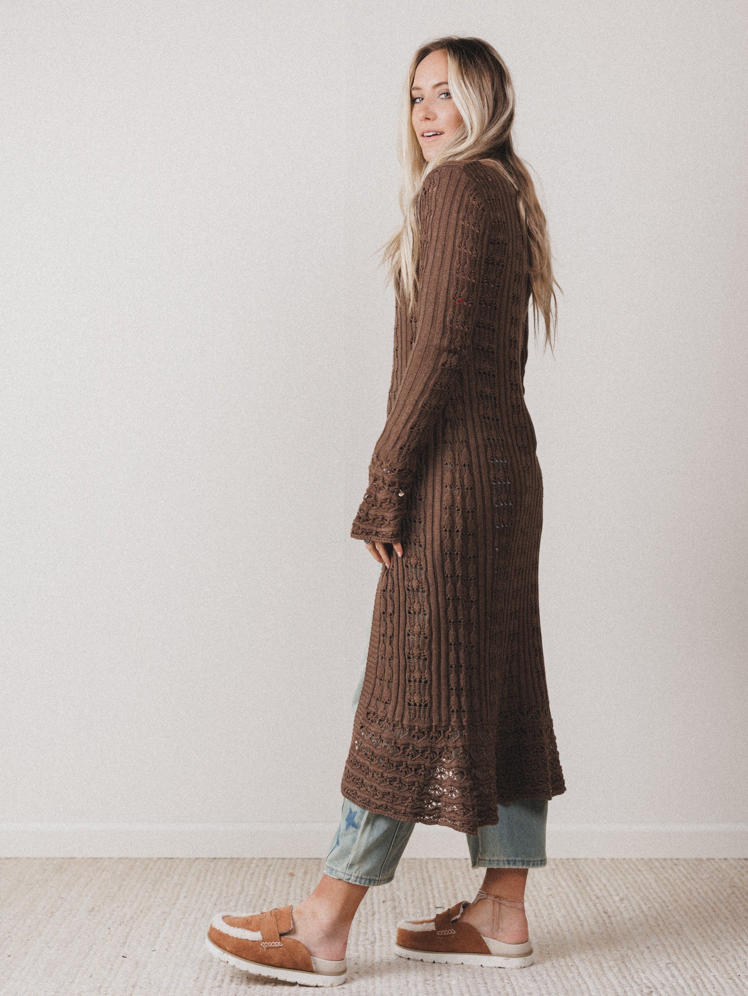 Windswept Long Knit Cardigan - Mocha - Image 4