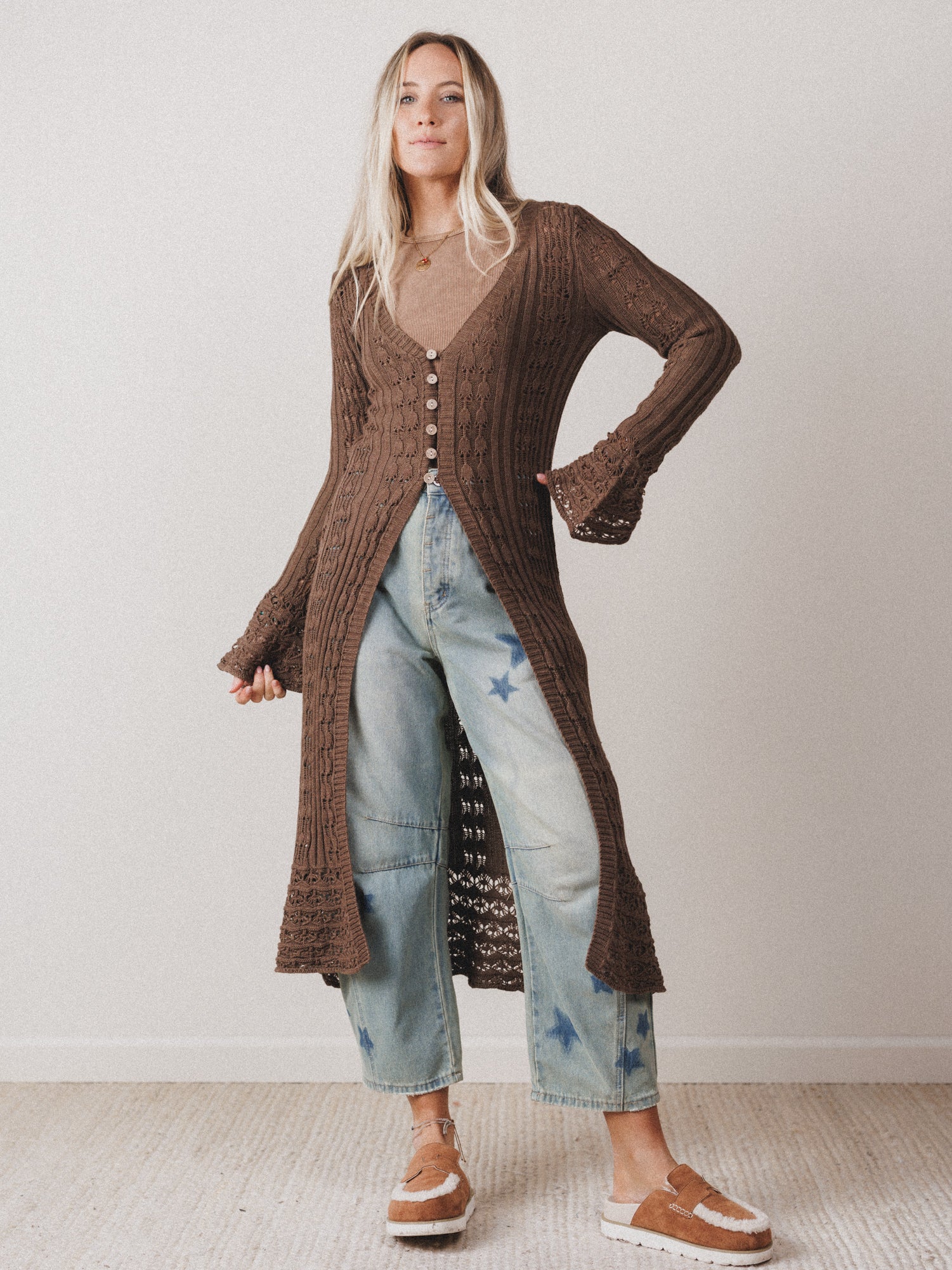 Windswept Long Knit Cardigan - Mocha - Image 3
