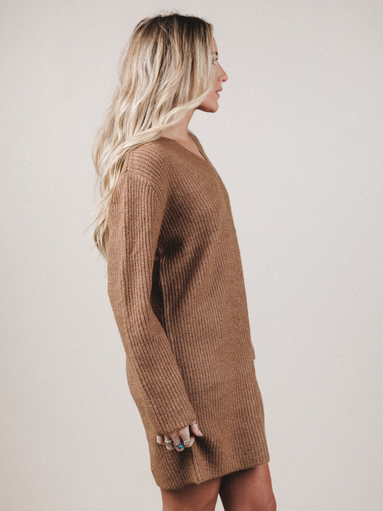 Winter Muse Sweater Dress - Deep Camel - Image 3