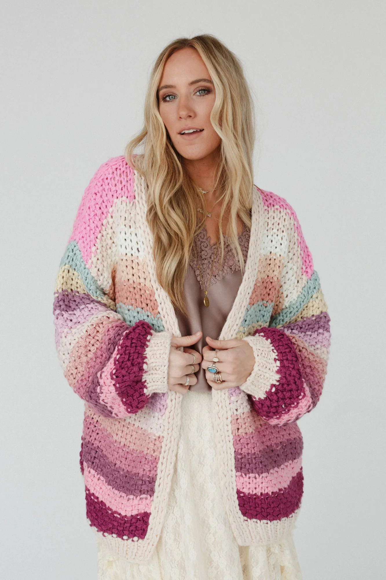 Wrapped up in Color Knit Cardigan - Pink Multi - Image 12