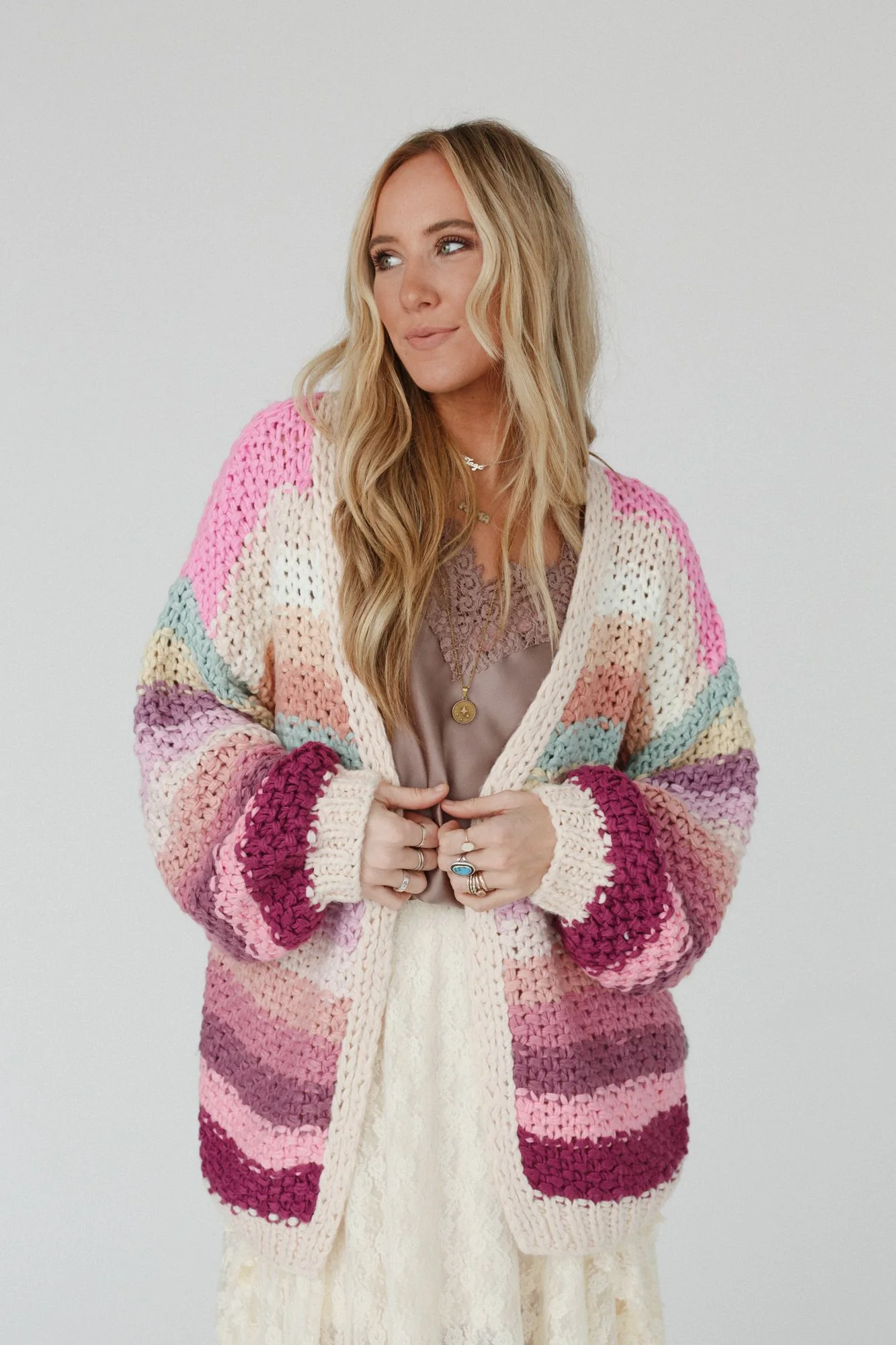 Wrapped up in Color Knit Cardigan - Pink Multi - Image 13