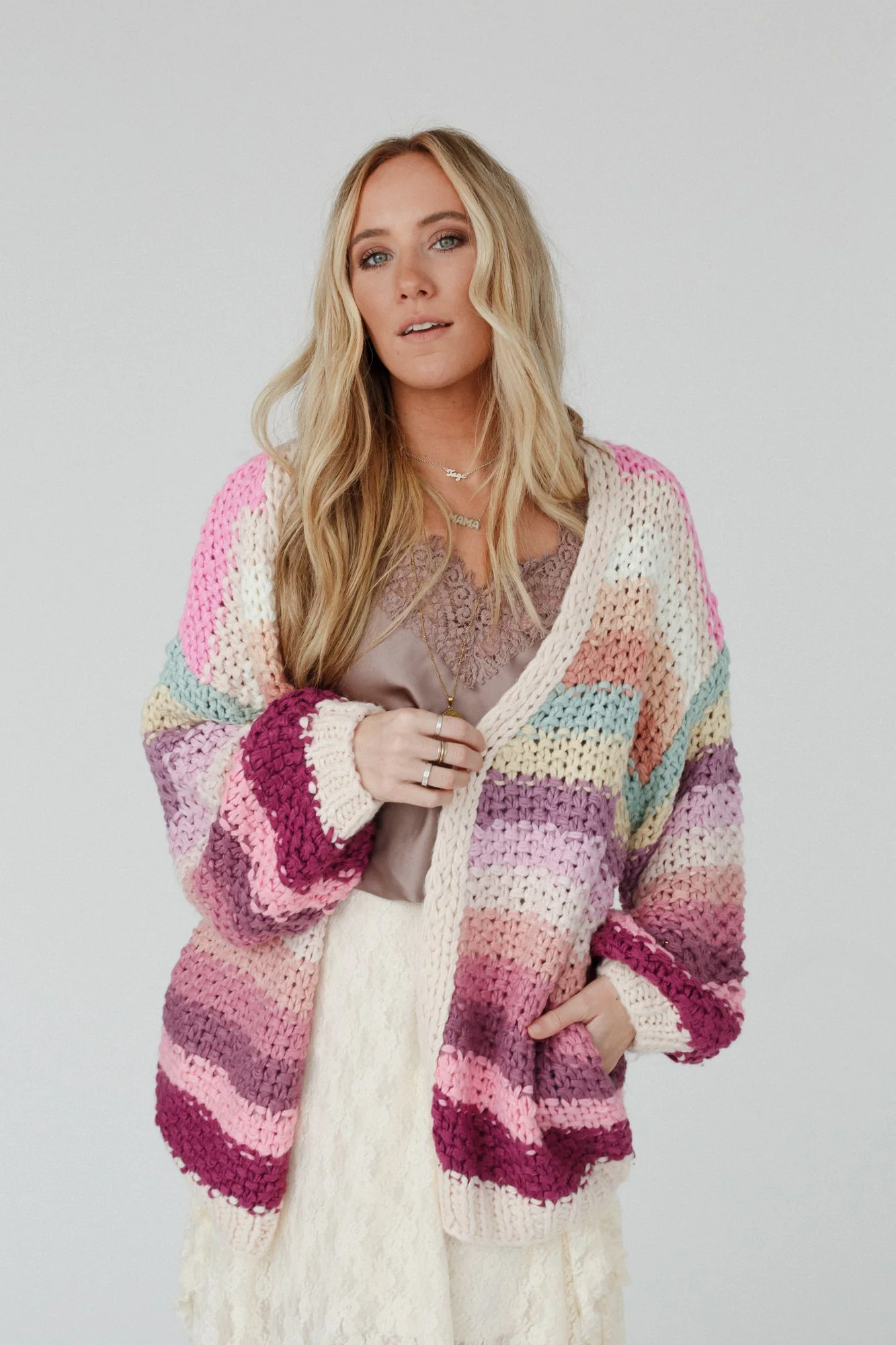Wrapped up in Color Knit Cardigan - Pink Multi - Image 2