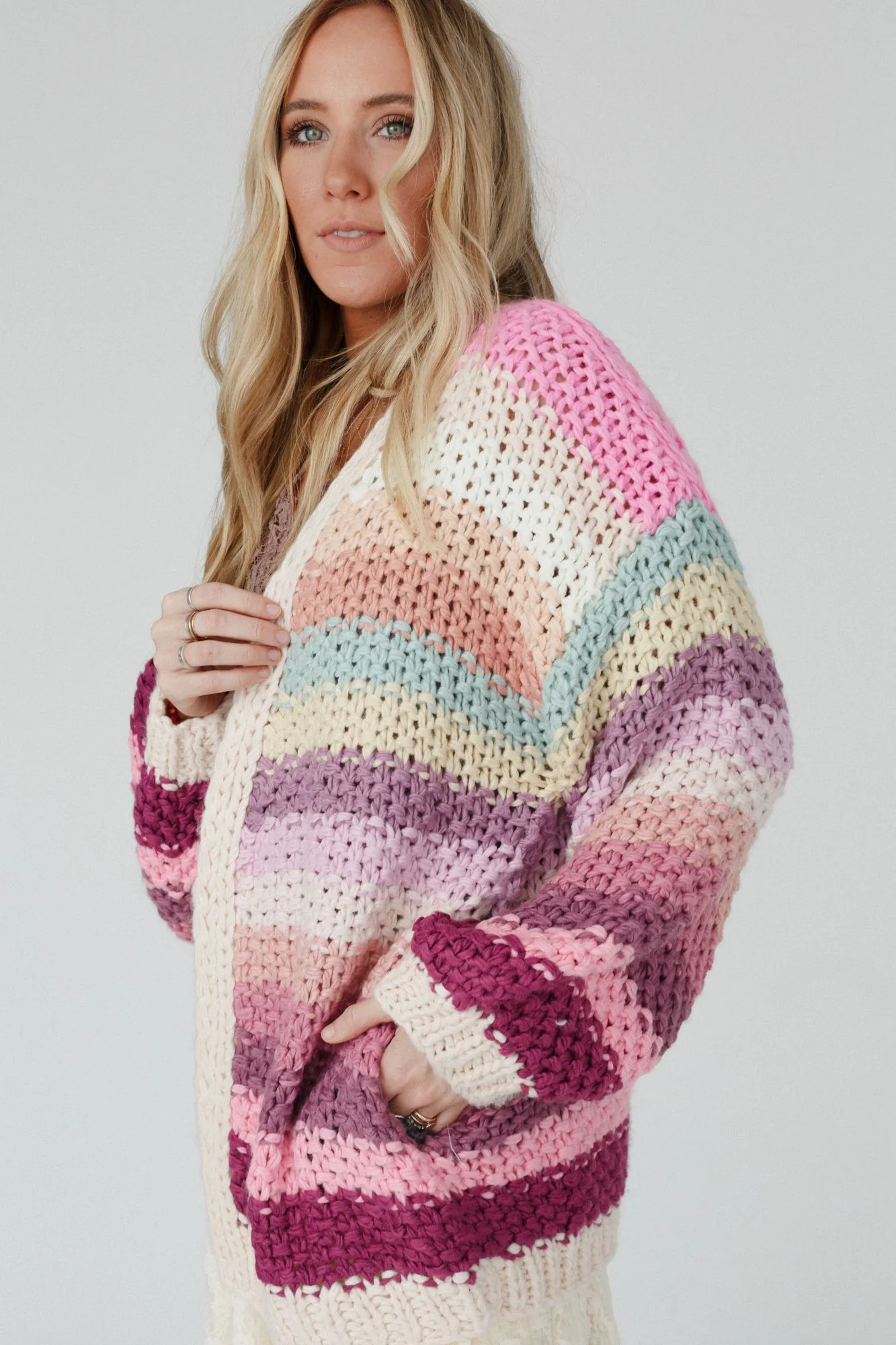 Wrapped up in Color Knit Cardigan - Pink Multi - Image 4