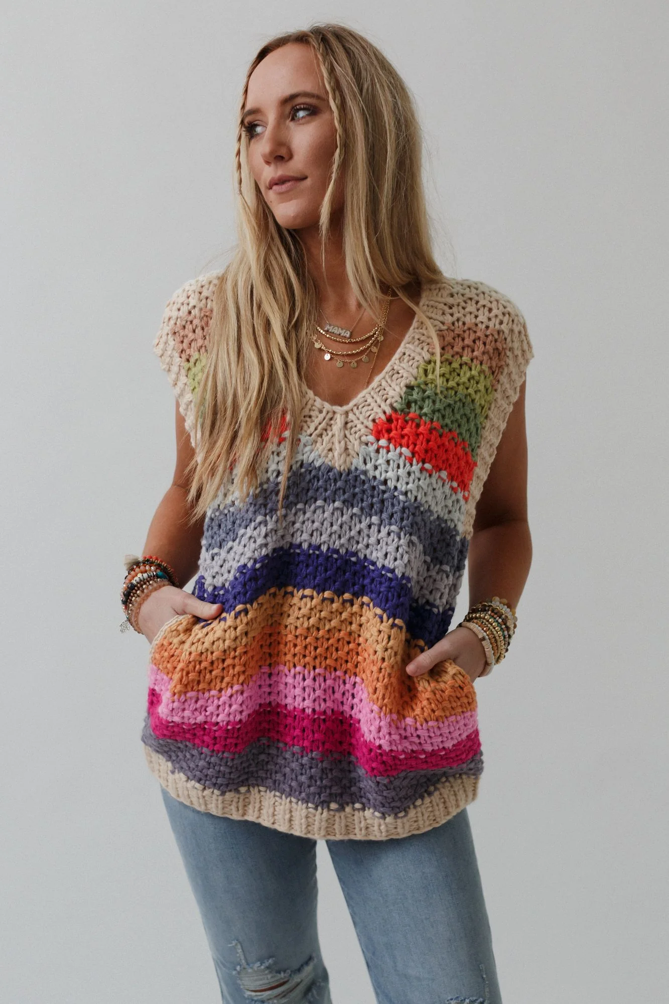 Wrapped Up In Color Knit Vest - Cream Multi - Image 3