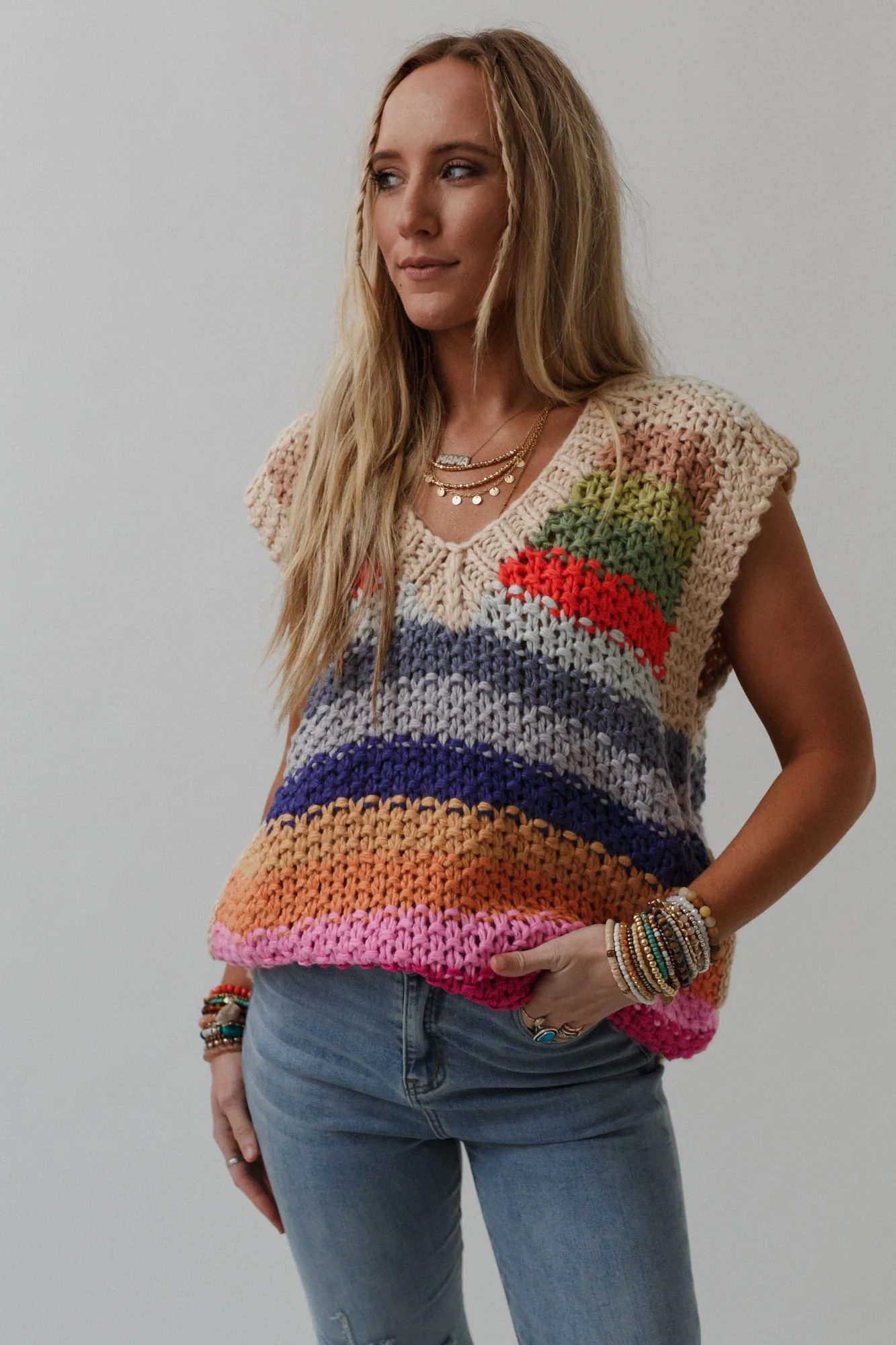 Wrapped Up In Color Knit Vest - Cream Multi - Image 6