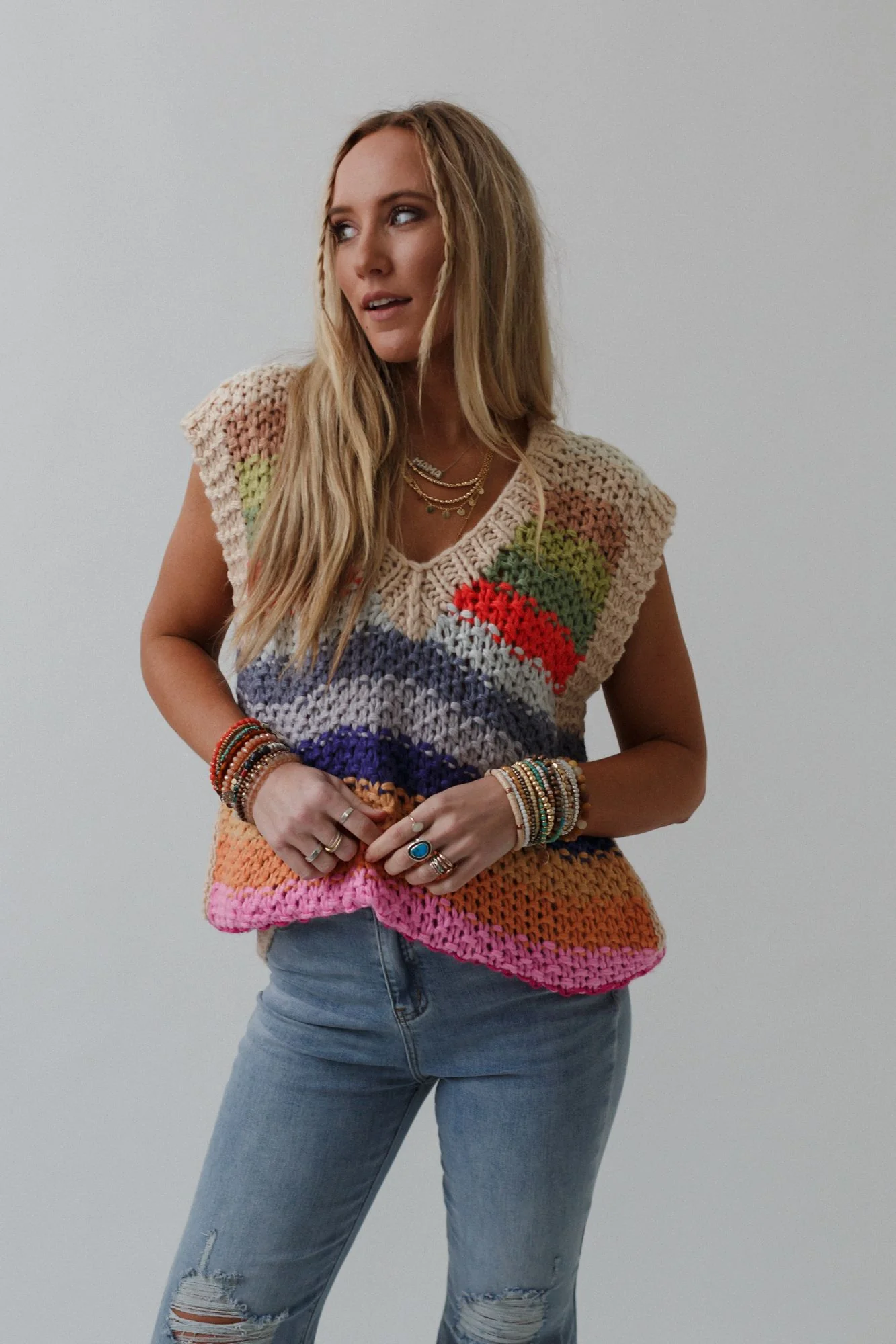Wrapped Up In Color Knit Vest - Cream Multi - Image 8