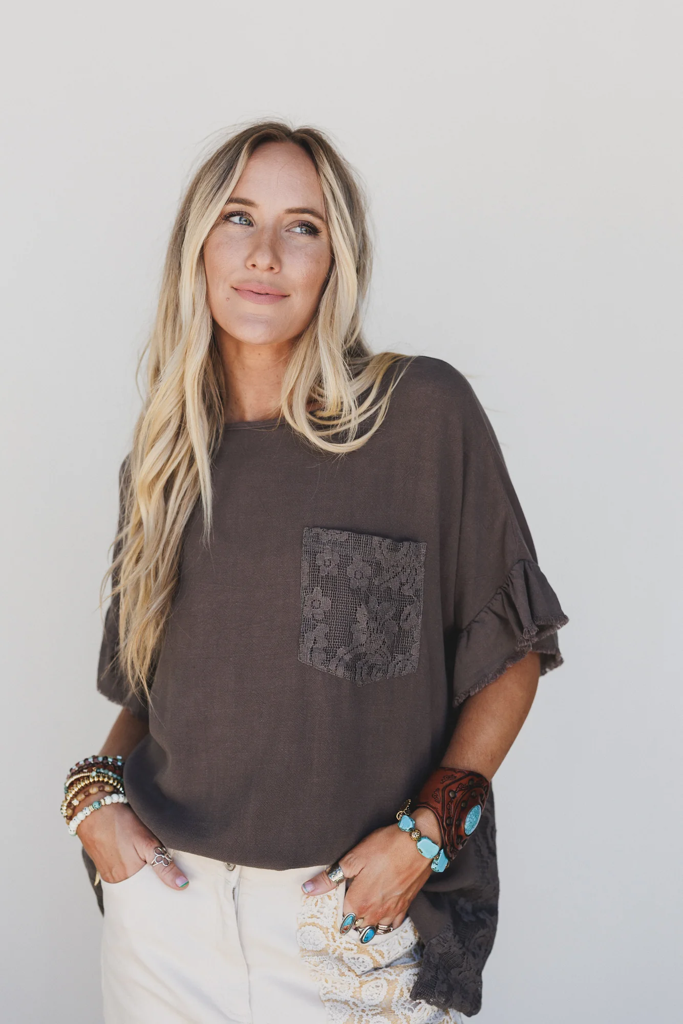 Zhara Lace Back Top - Ash Brown