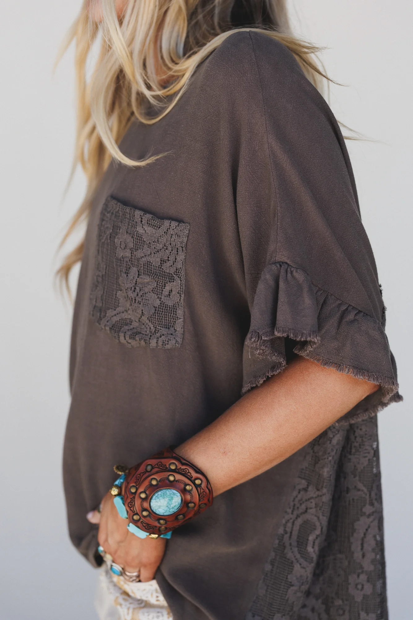 Zhara Lace Back Top - Ash Brown - Image 2