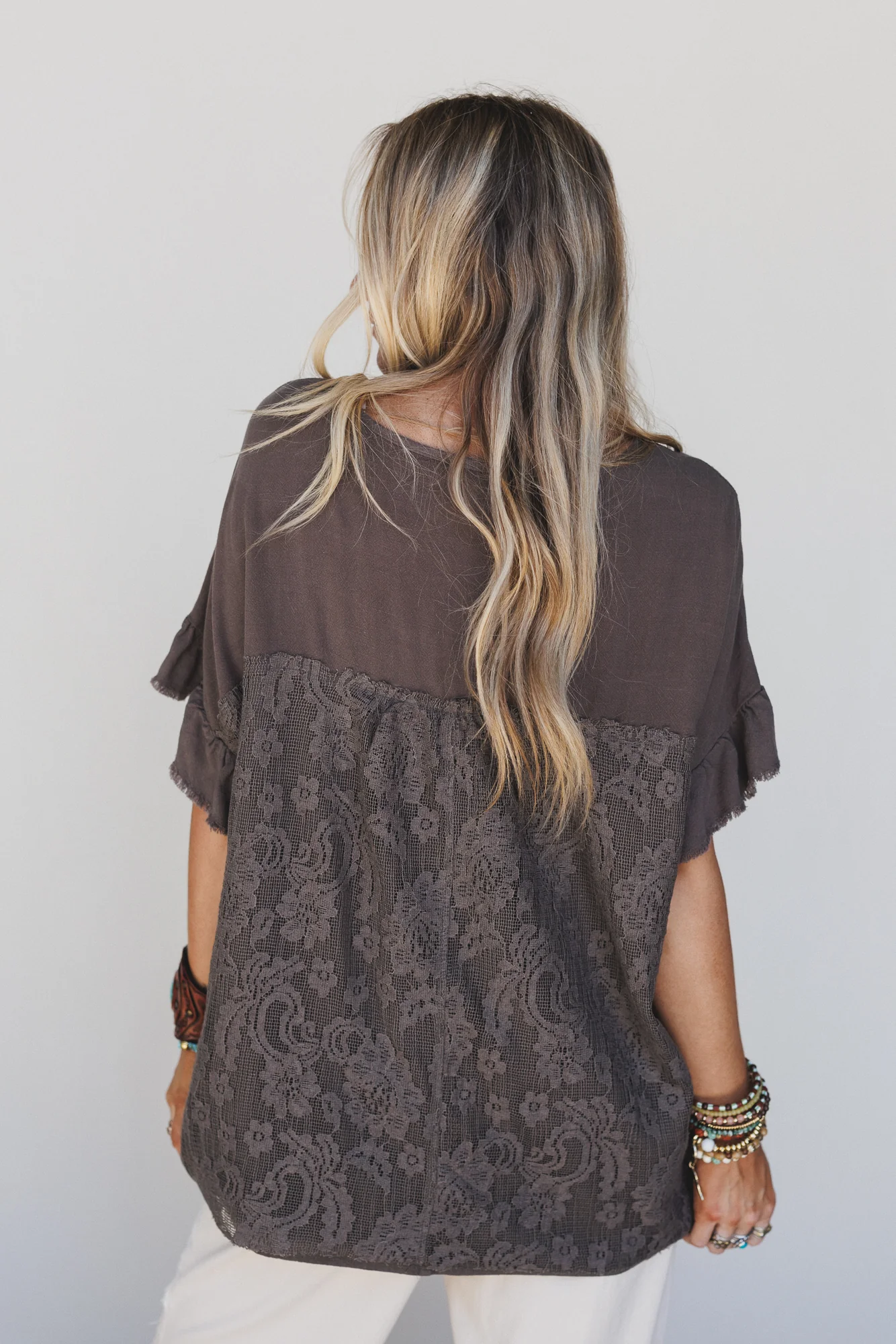 Zhara Lace Back Top - Ash Brown - Image 5