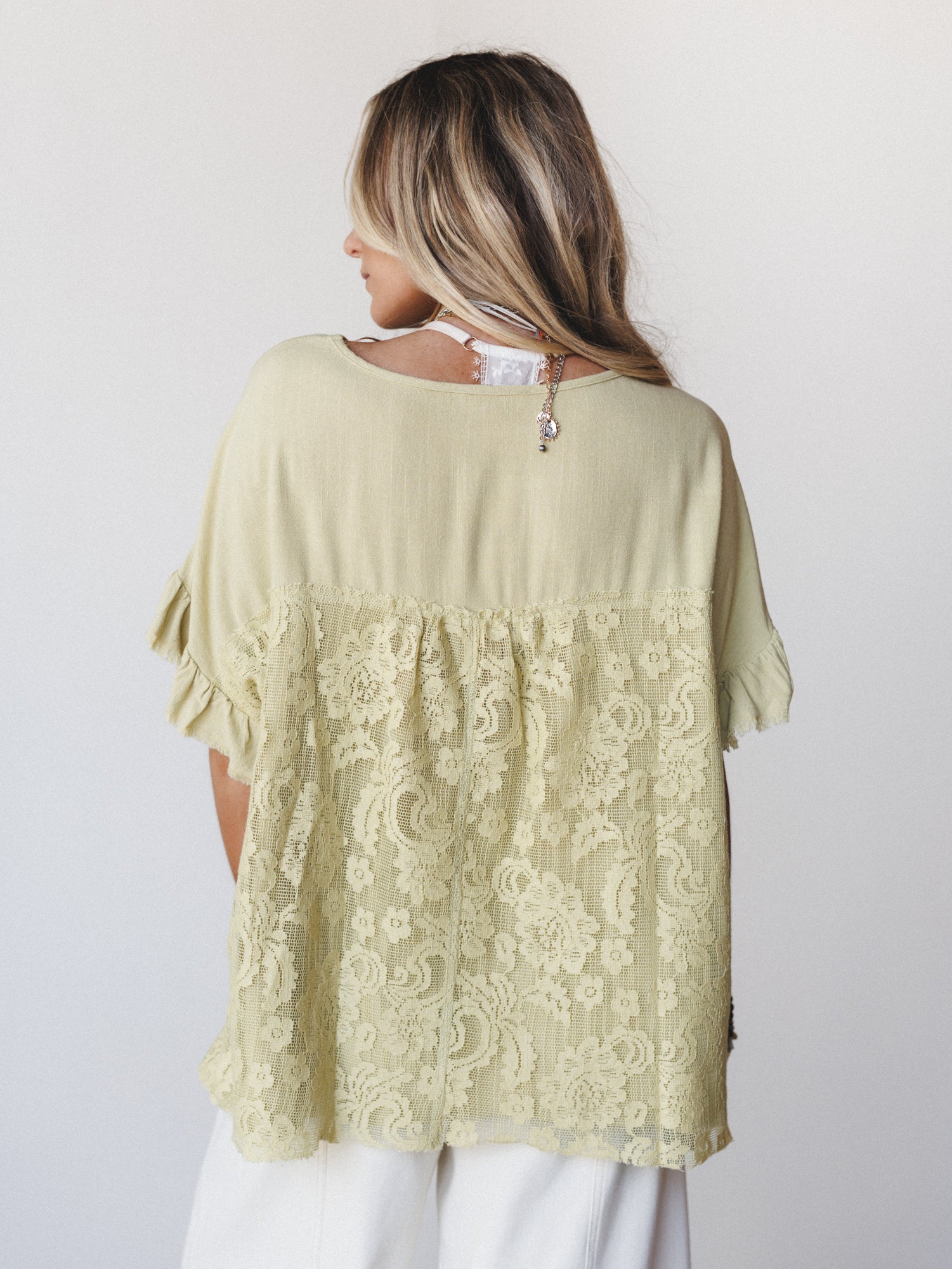 Zhara Lace Back Top - Green Tea - Image 4