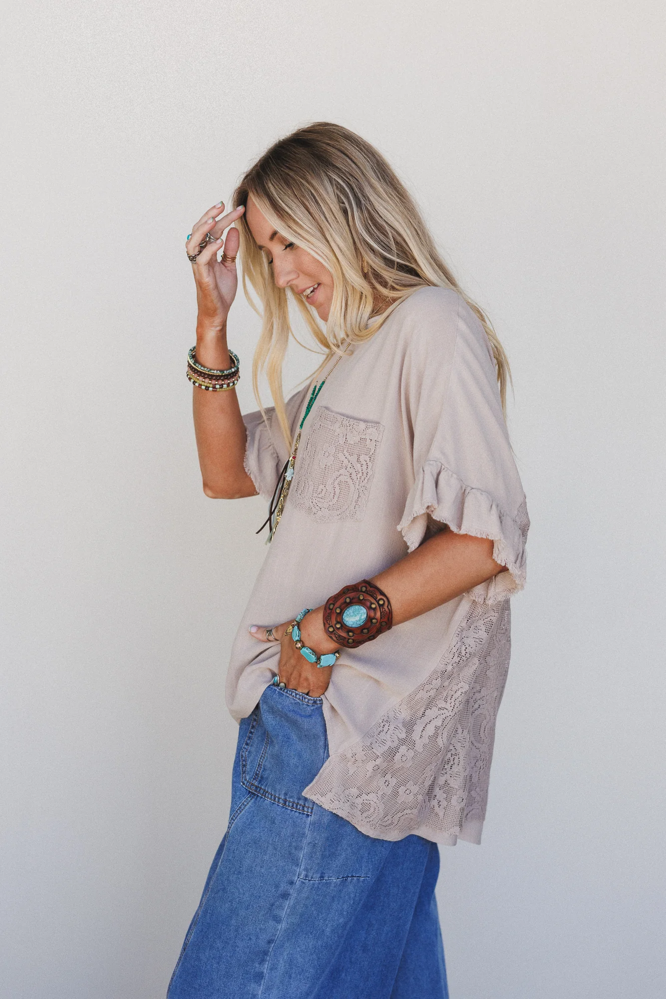 Zhara Lace Back Top - Khaki - Image 3