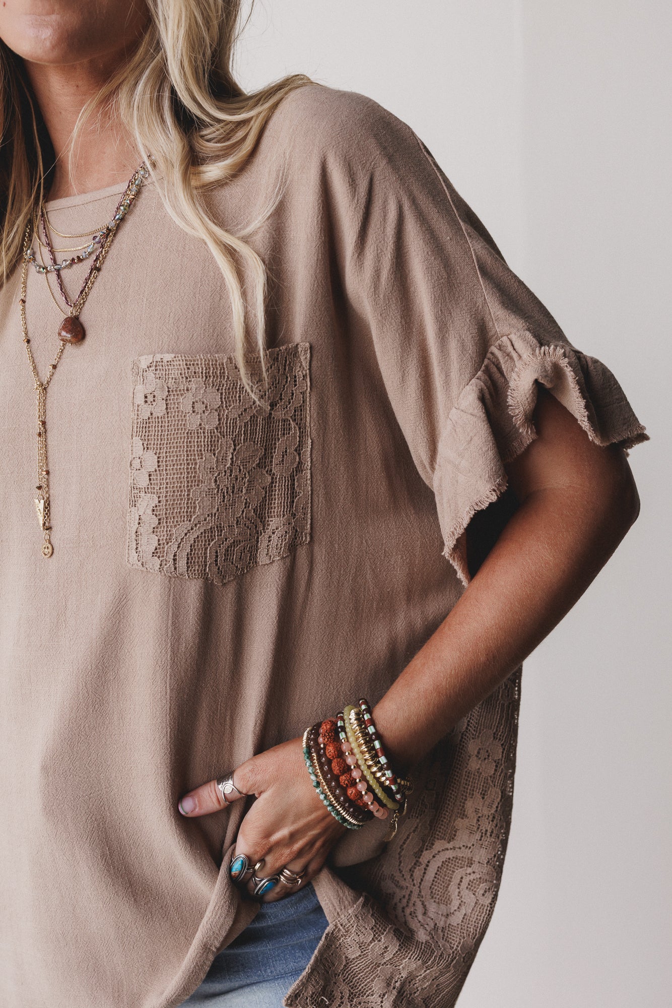 Zhara Lace Back Top - Mocha - Image 2