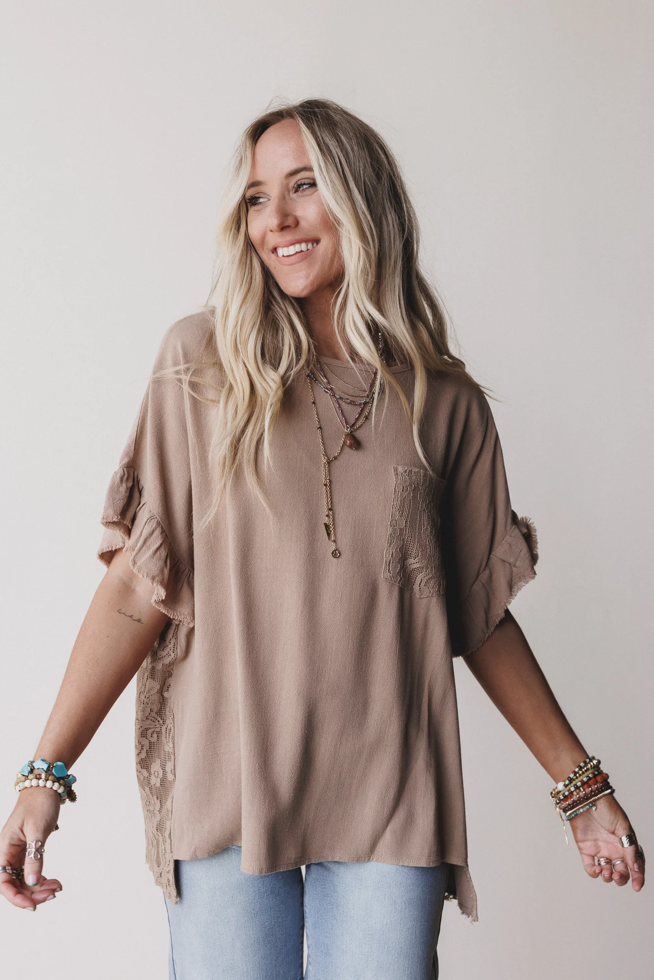 Zhara Lace Back Top - Mocha - Image 3