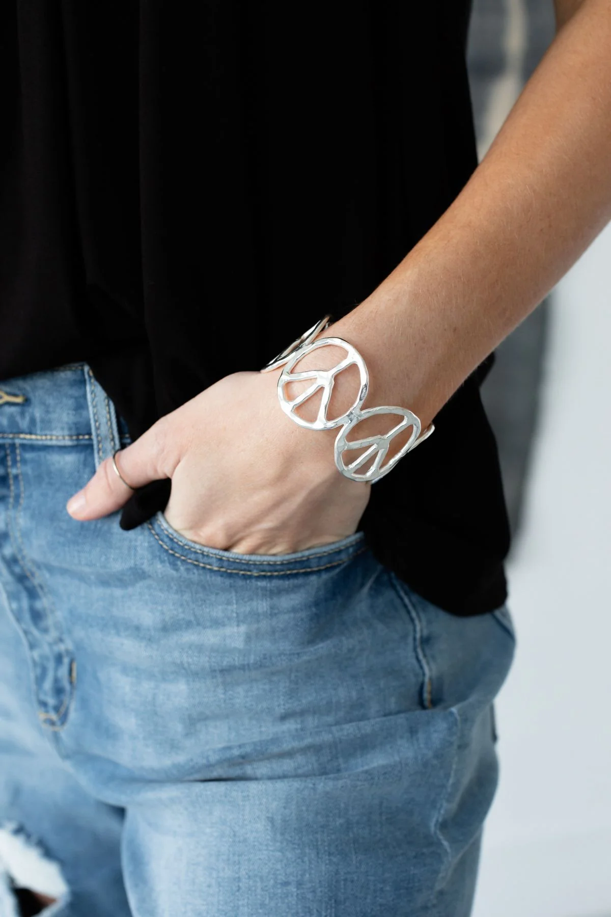 Ziggy Peace Sign Bracelet- Silver - Image 2